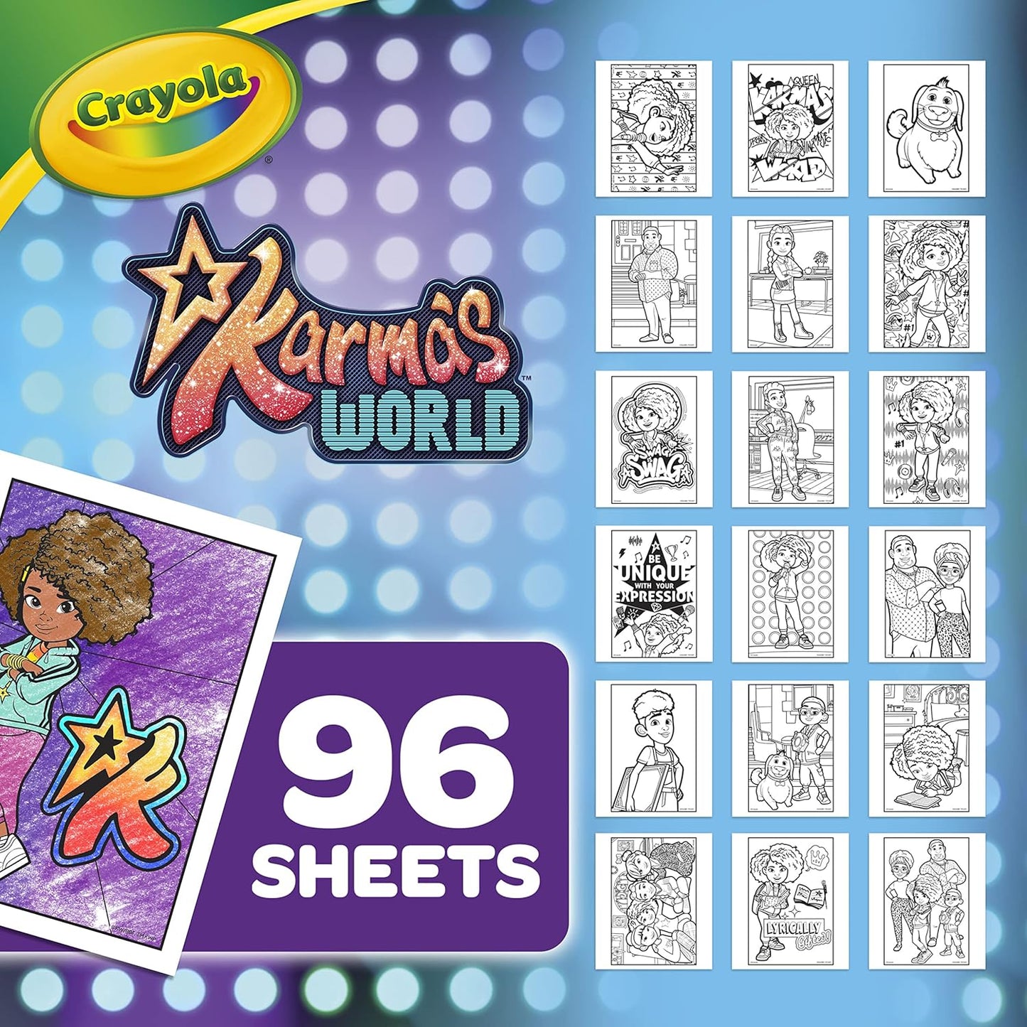 Crayola Karma's World Coloring Book, Stickers Included, Gift for Girls & Boys