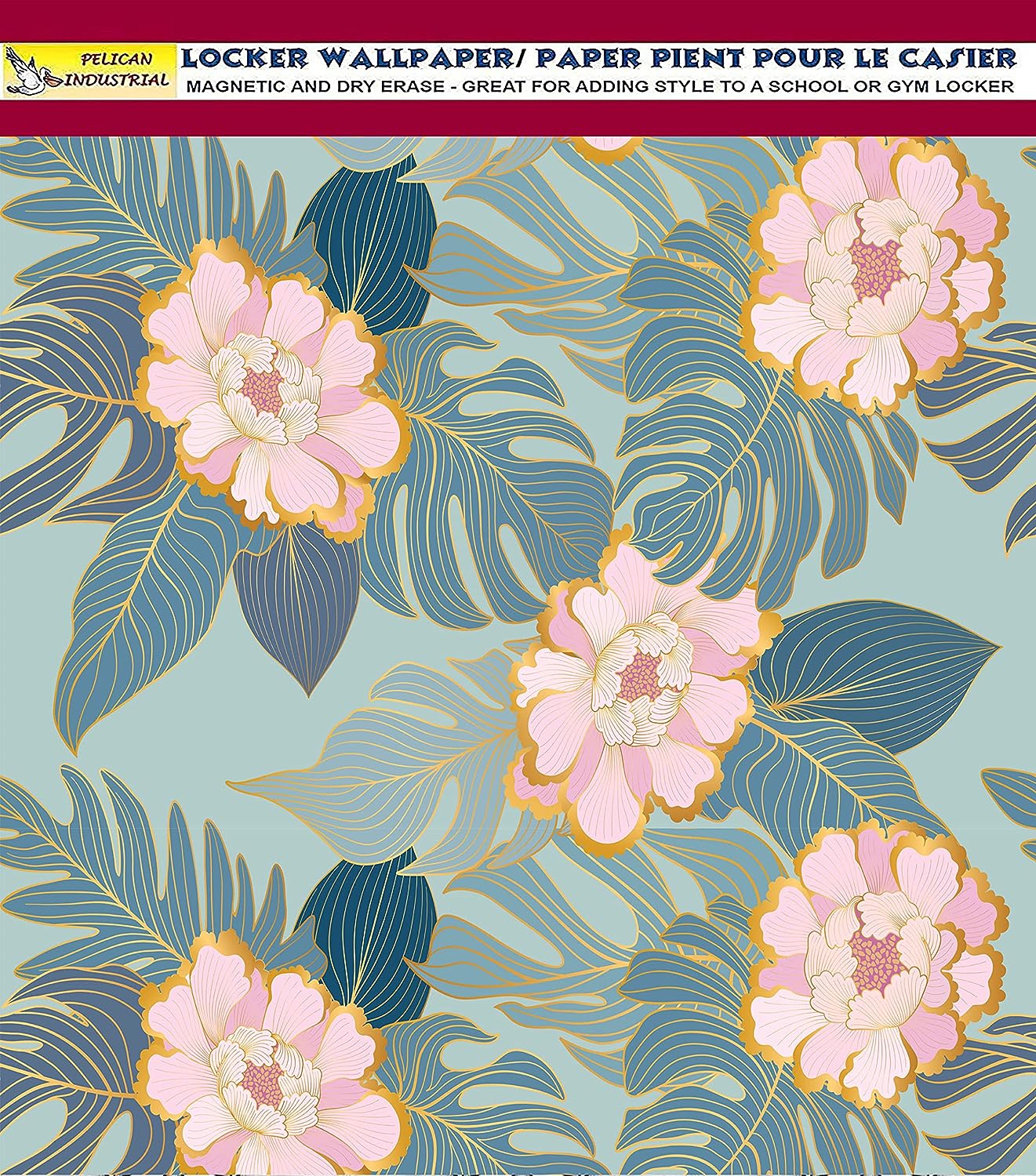 Deluxe School Locker Magnetic Wallpaper (Full sheet Magnetic) - Full Cover Standard Half Lockers - Trimmable, Easy Install, Remove & Reuse - Pack of 12 Sheets - (Tropical Leaves & Flowers vr34)