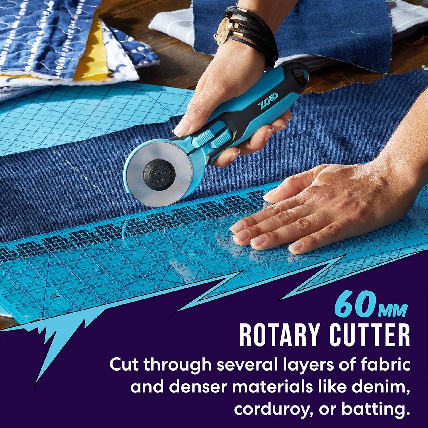 Zoid 45mm Rotary Cutter with Grip, Fabric Cutter Wheel, Rotary Cutter Blade