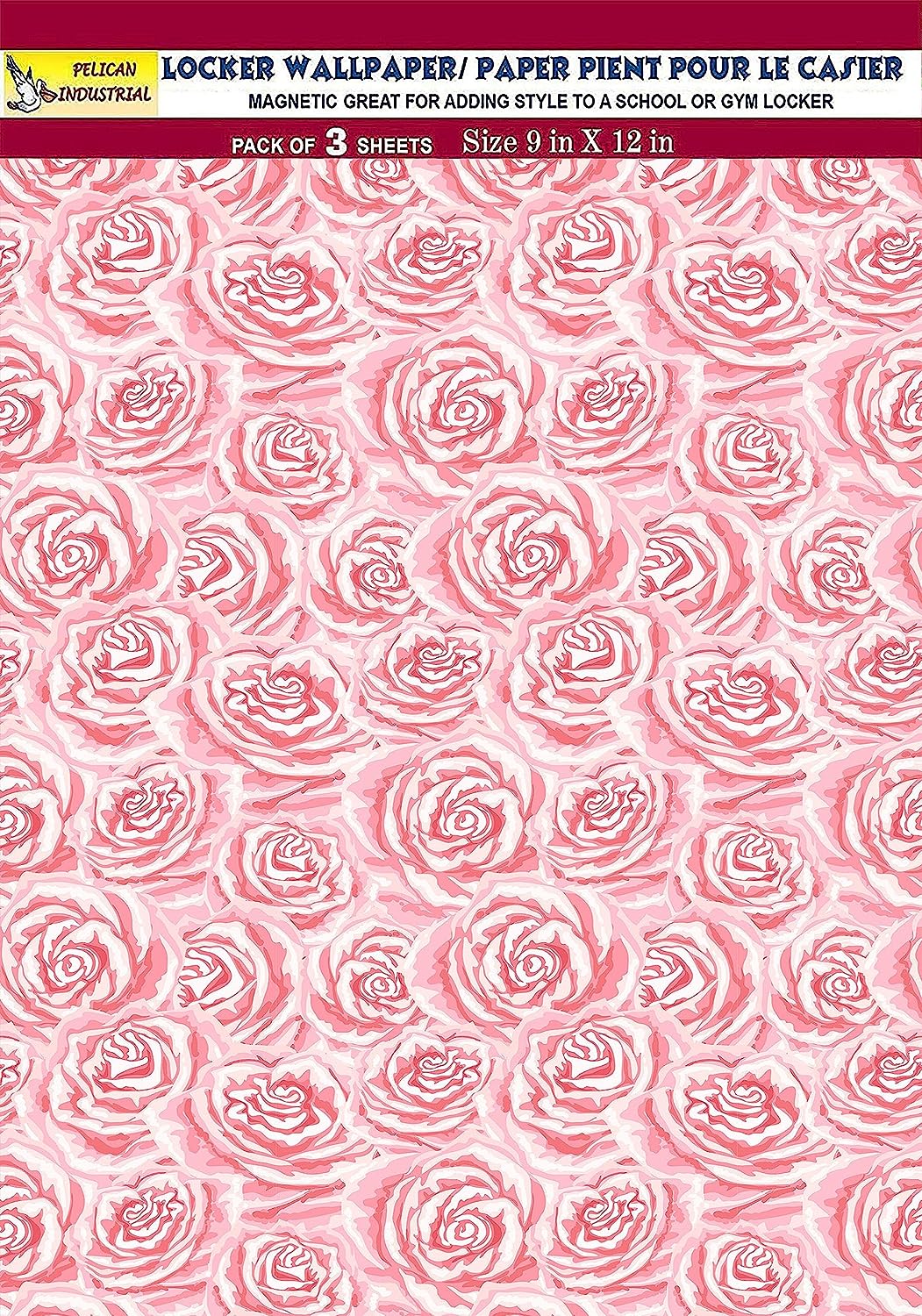 PELICAN INDUSTRIAL Magnetic Locker Wallpaper (Full Sheet Magnetic) - Remove & Reuse Decorative Vinyl - Made in USA - Fade, Tear and Water Resistant - (Pink Roses) - Pack of 3 Sheets (vb066)