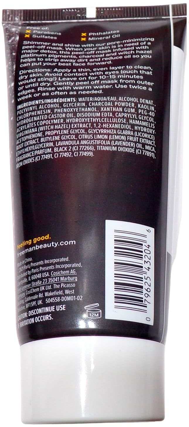 Clearing Shimmer Peel-Off Mask, Charcoal and Witch Hazel, 3 fl oz, Fresh Glow 1 sh