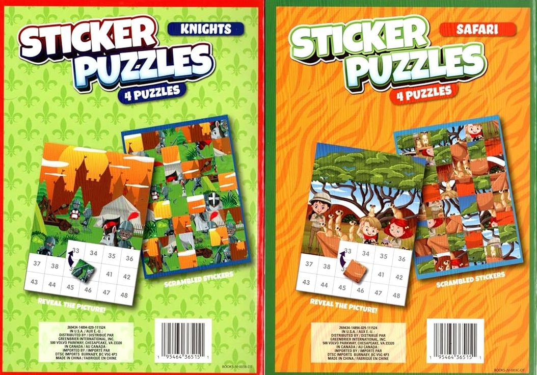 Activity Books for Kids: Sticker Puzzles - Knights, Safari (Set of 2)