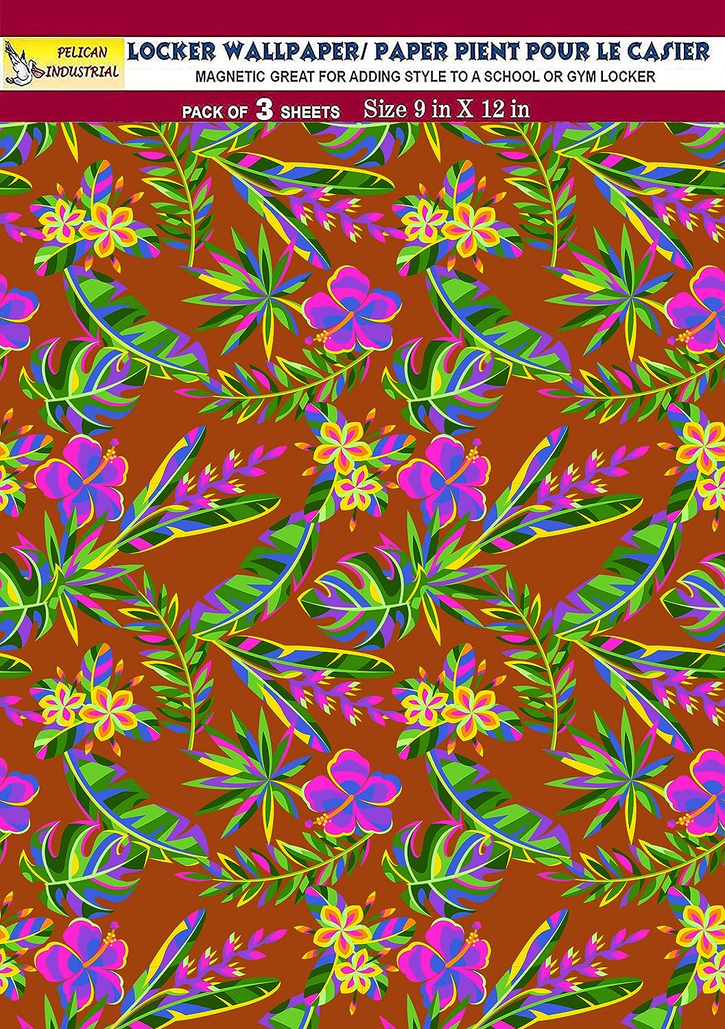 PELICAN INDUSTRIAL Magnetic Locker Wallpaper (Full Sheet Magnetic) - Remove & Reuse Decorative Vinyl - Made in USA - Fade, Tear and Water Resistant - (Tropical Leaves) - Pack of 3 Sheets (vb054)