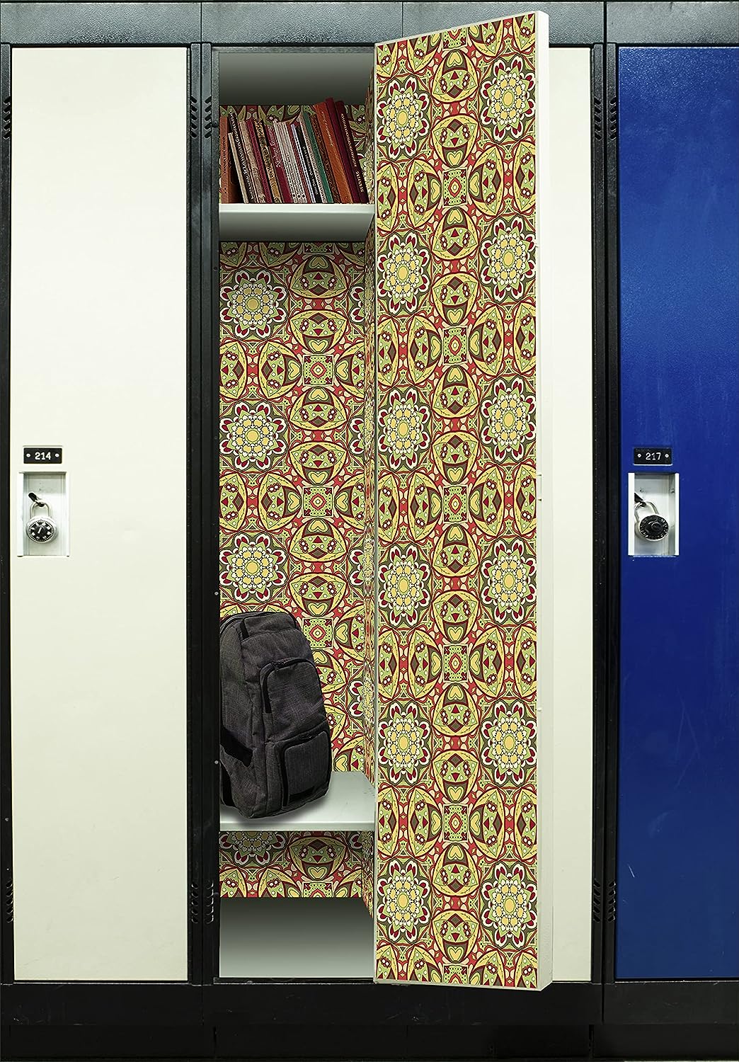 Deluxe School Locker Magnetic Wallpaper (Full sheet Magnetic) - Full Cover Standard Half Lockers - Trimmable, Easy Install, Remove & Reuse - Pack of 12 Sheets - (Yellow and Red Mandala vr30)