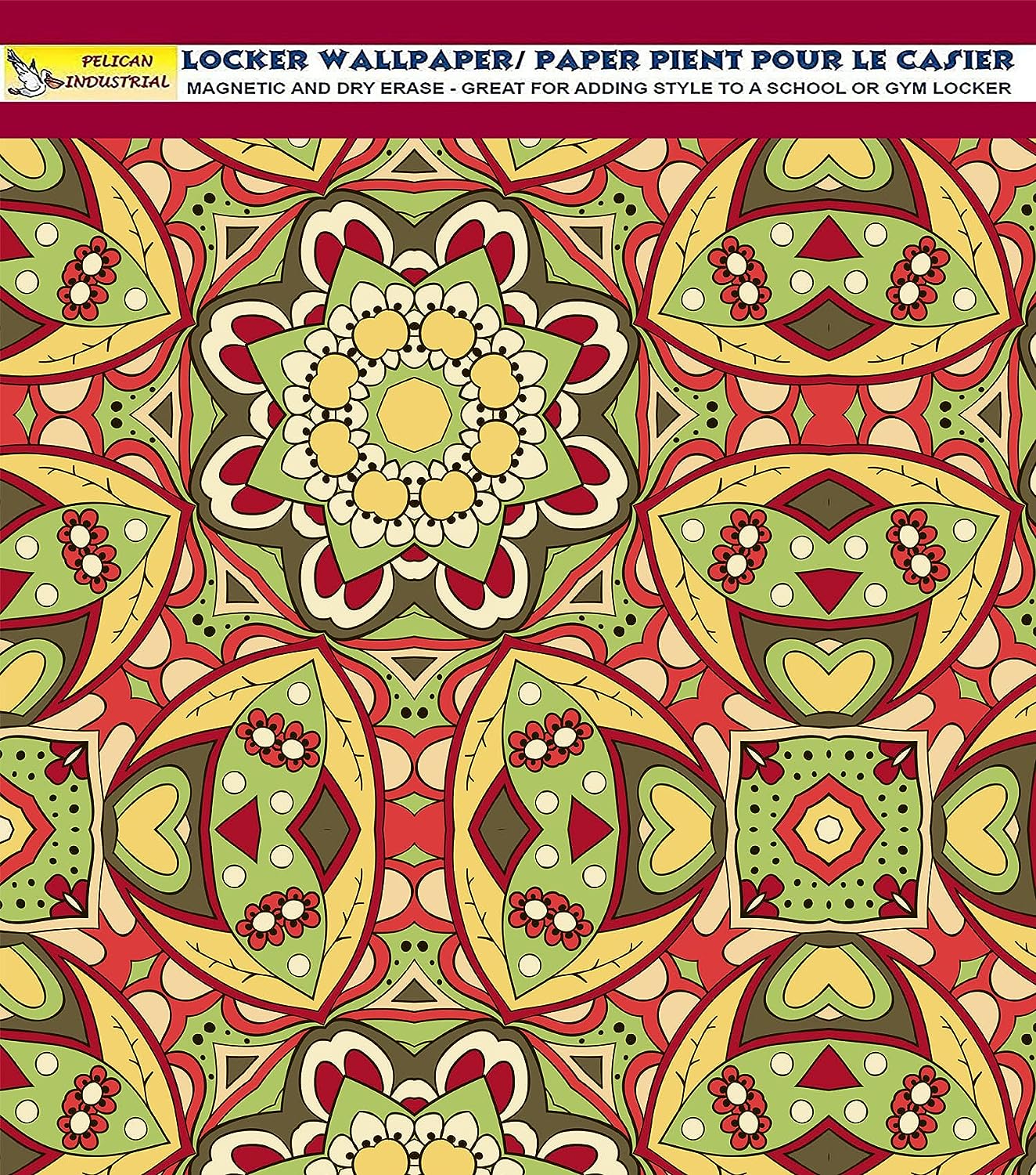 Deluxe School Locker Magnetic Wallpaper (Full sheet Magnetic) - Full Cover Standard Half Lockers - Trimmable, Easy Install, Remove & Reuse - Pack of 12 Sheets - (Yellow and Red Mandala vr30)