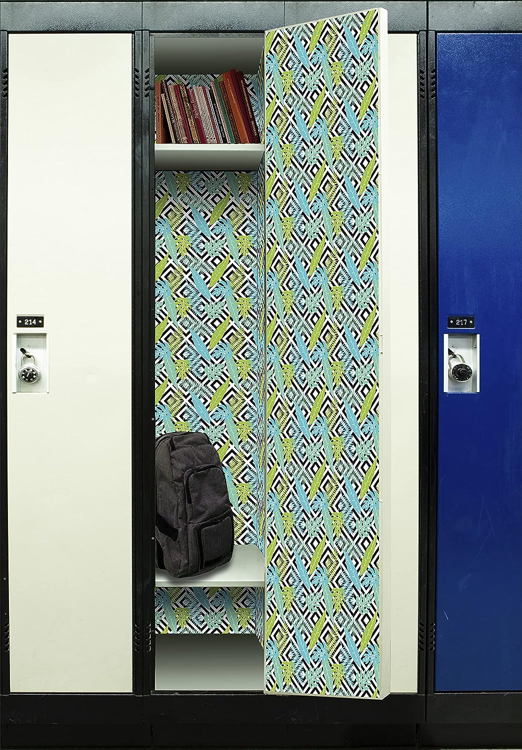 Deluxe School Locker Magnetic Wallpaper (Full sheet Magnetic) - Full Cover Standard Half Lockers - Trimmable, Easy Install, Remove & Reuse - Pack of 12 Sheets - (Tropical Leaves & Geometric vr47)