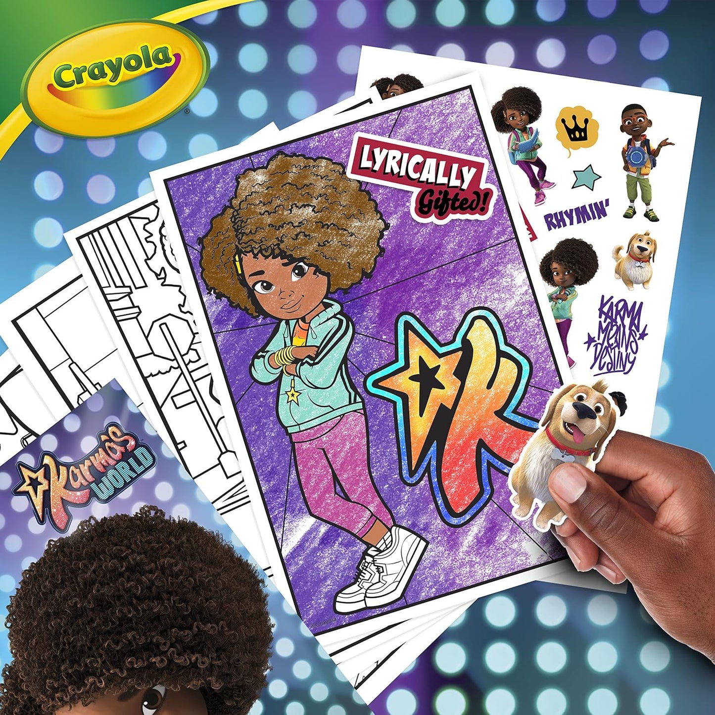 Crayola Karma's World Coloring Book, Stickers Included, Gift for Girls & Boys