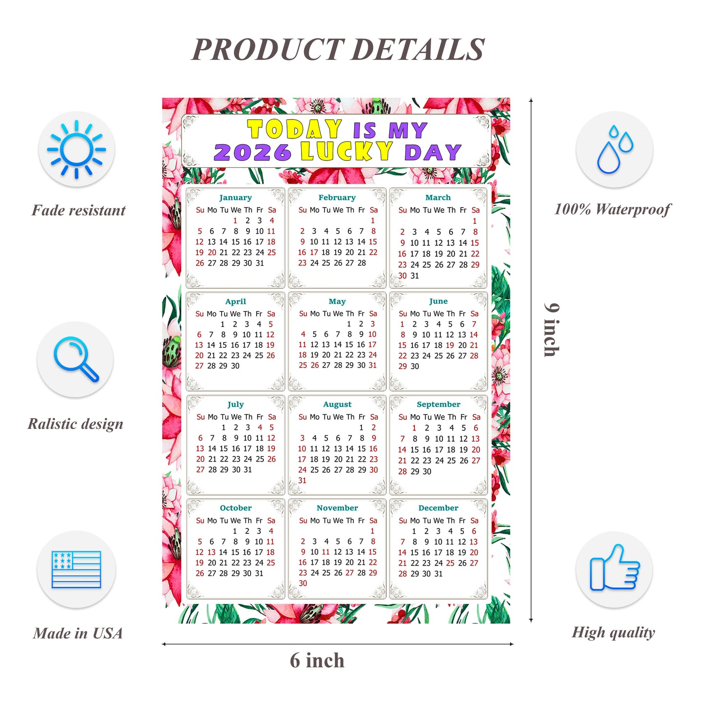 2026 Peel & Stick Calendar - Today is my Lucky Day Removable - 018