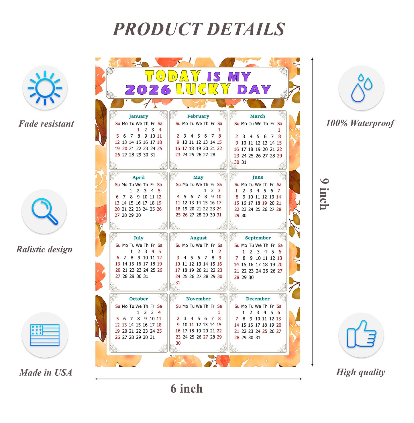 2026 Peel & Stick Calendar - Today is my Lucky Day Removable - 022