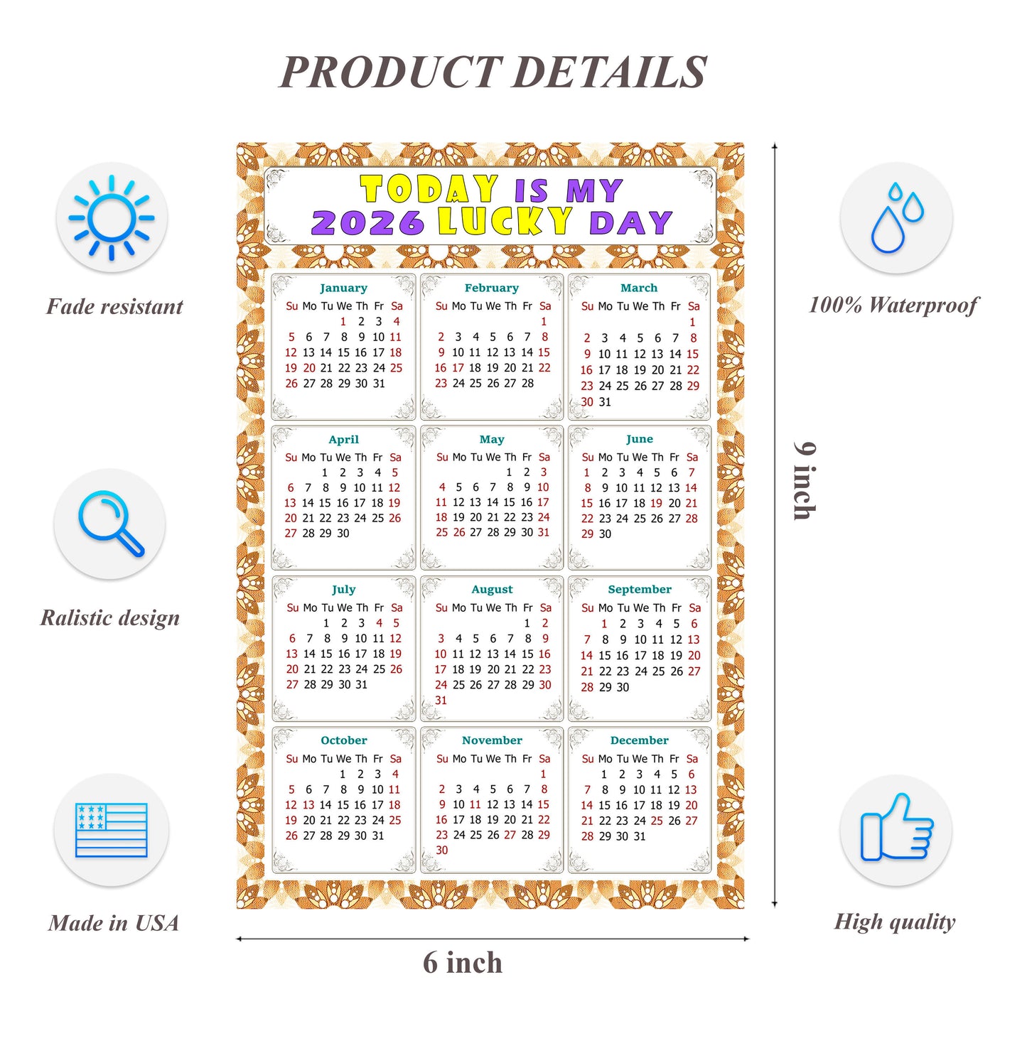 2026 Peel & Stick Calendar - Today is my Lucky Day Removable - 042