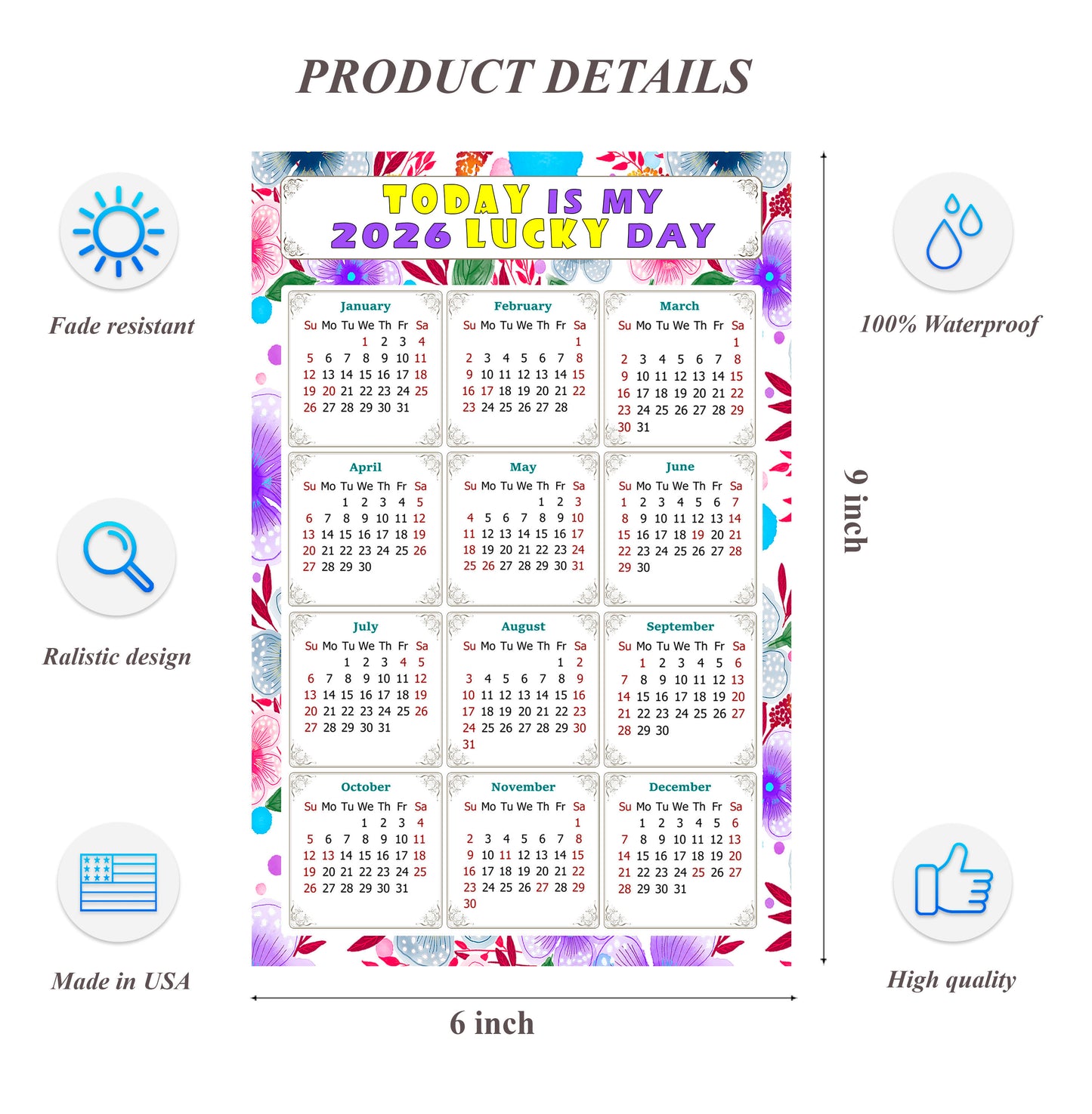 2026 Peel & Stick Calendar - Today is my Lucky Day Removable - 017