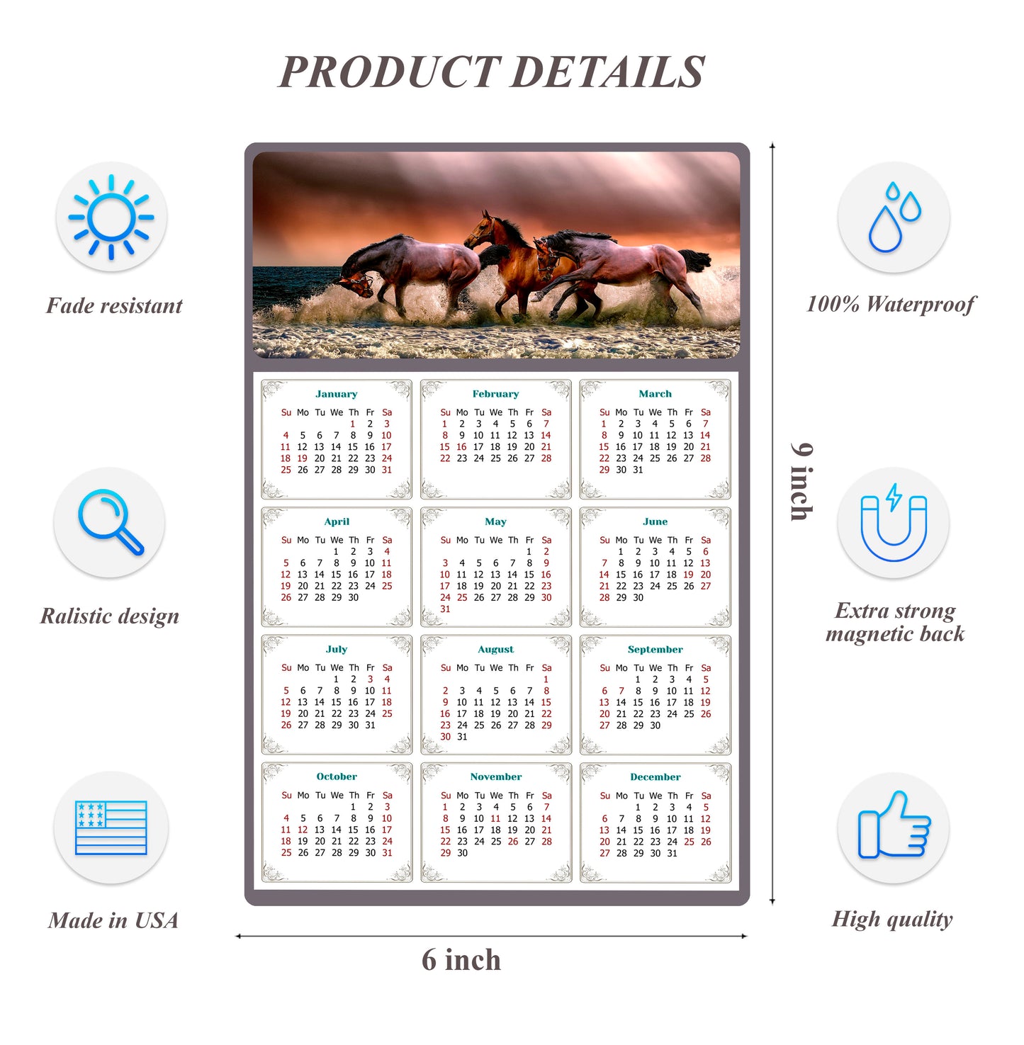 2026 Peel & Stick Calendar - Today is my Lucky Day Removable - Horses 01 (9"x 6")