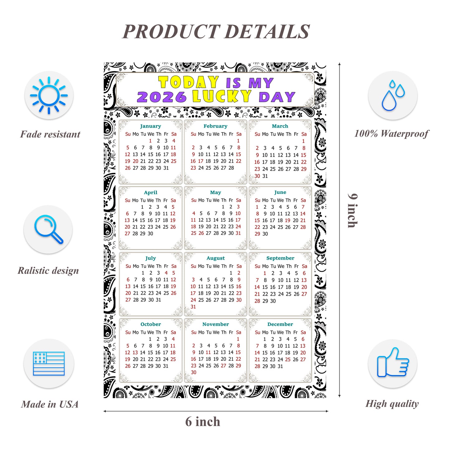 2026 Peel & Stick Calendar - Today is my Lucky Day Removable - 040
