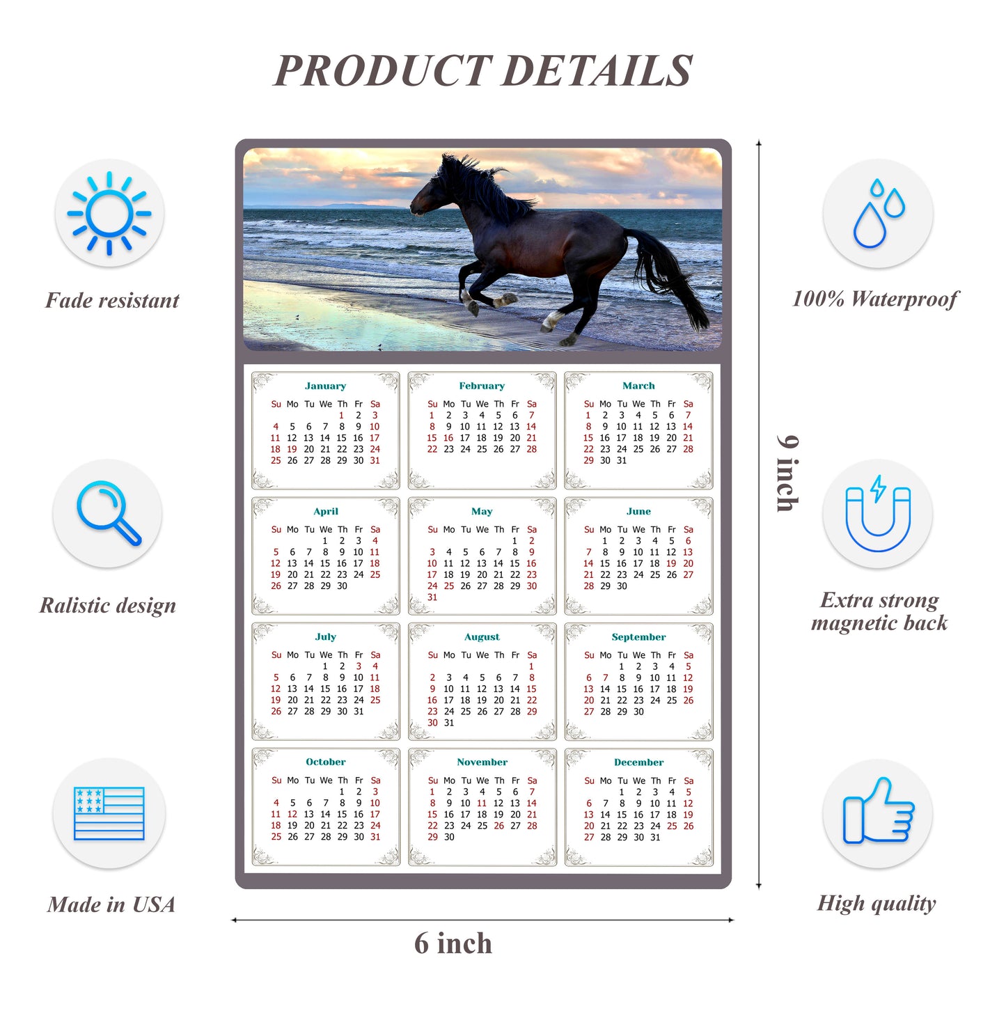 2026 Peel & Stick Calendar - Today is my Lucky Day Removable - Horses 015 (9"x 6")