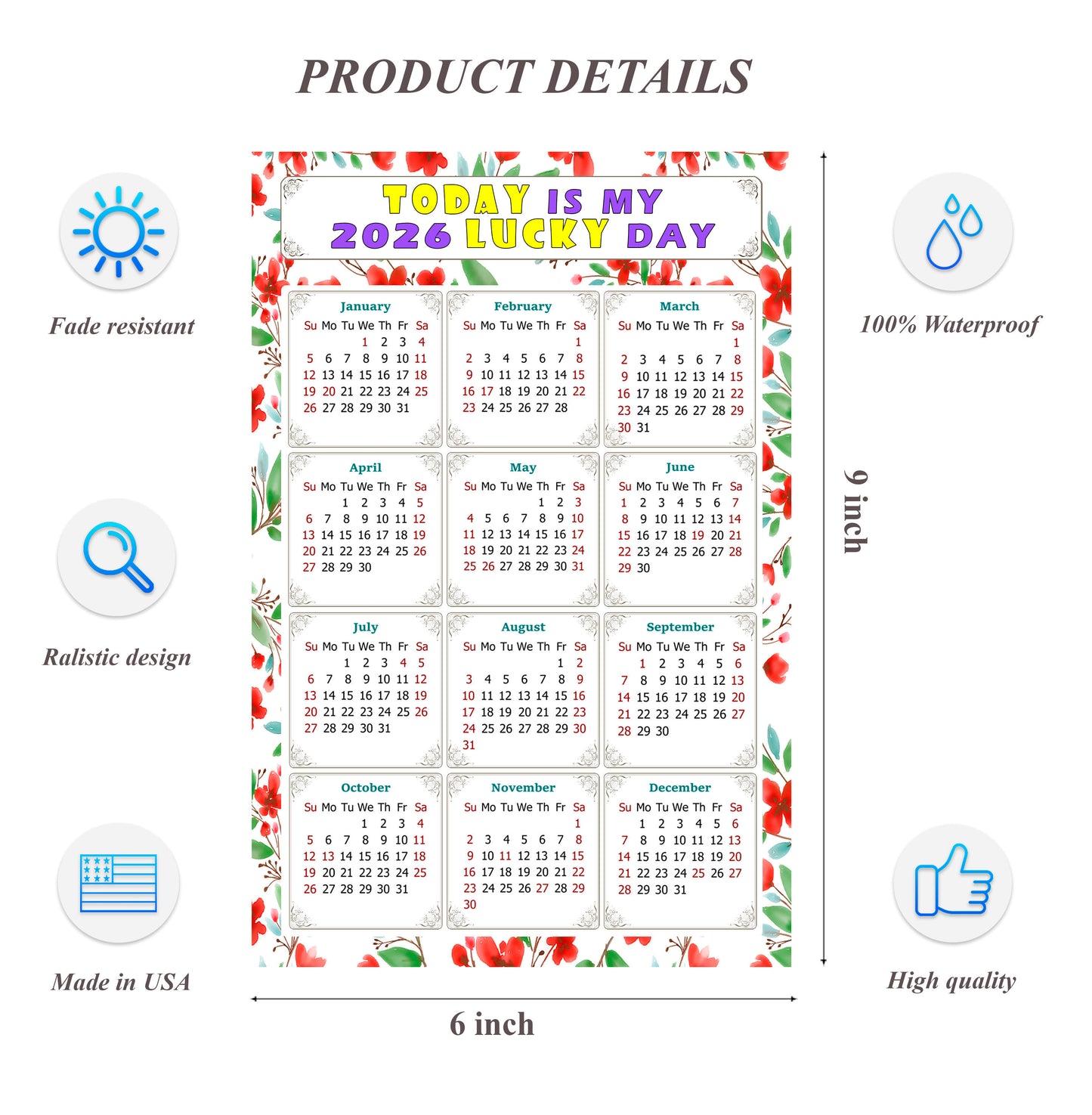 2026 Peel & Stick Calendar - Today is my Lucky Day Removable - 020