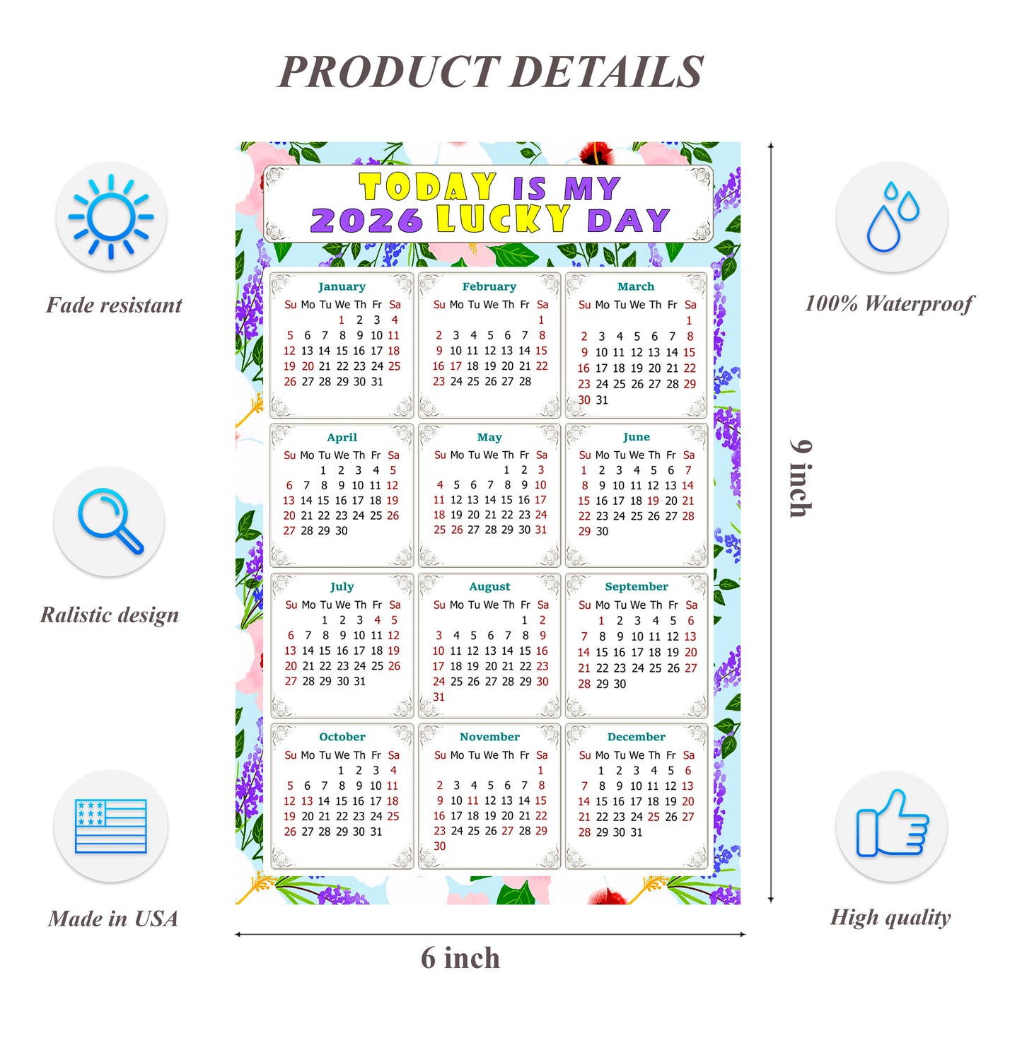 2026 Peel & Stick Calendar - Today is my Lucky Day Removable - 016