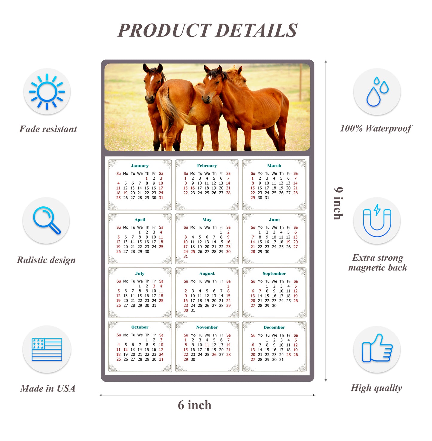 2026 Peel & Stick Calendar - Today is my Lucky Day Removable - Horses 014 (9"x 6")