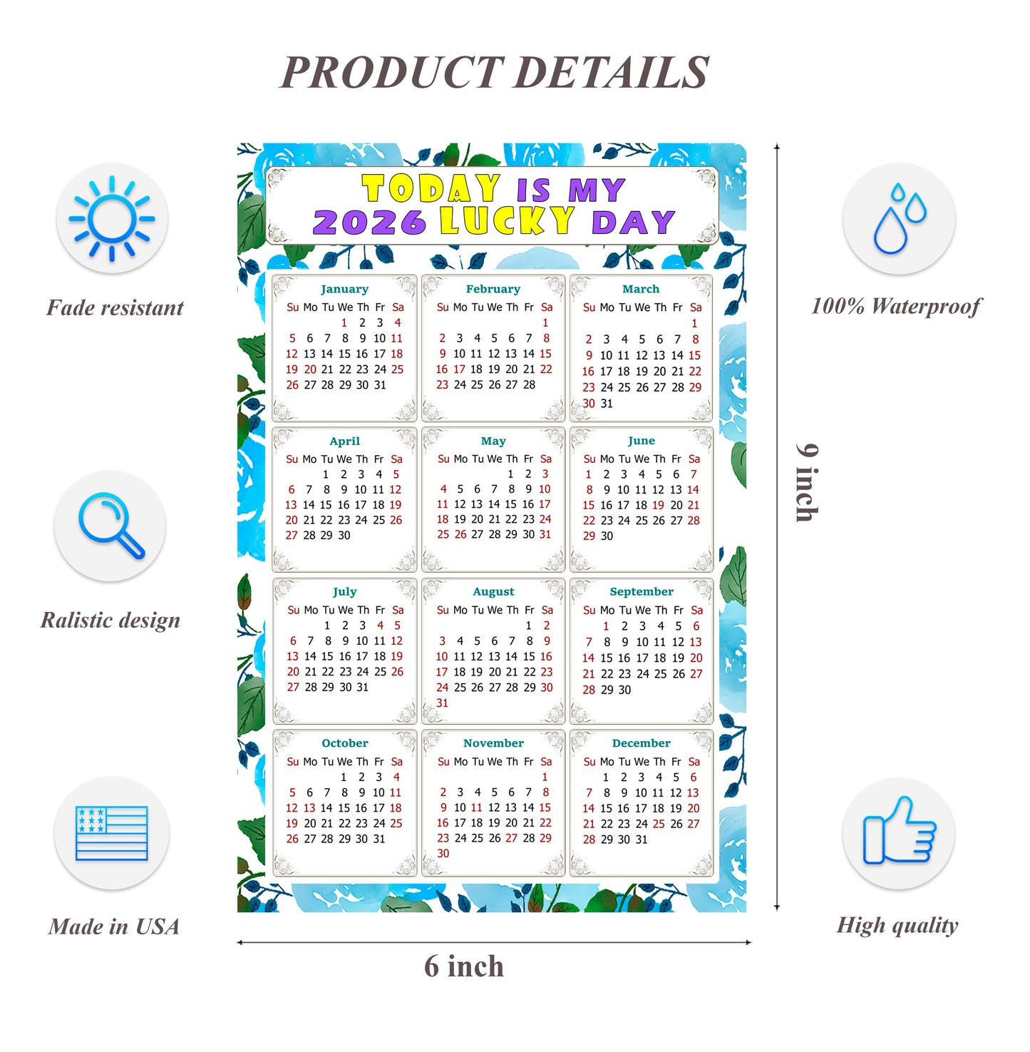 2026 Peel & Stick Calendar - Today is my Lucky Day Removable - 013