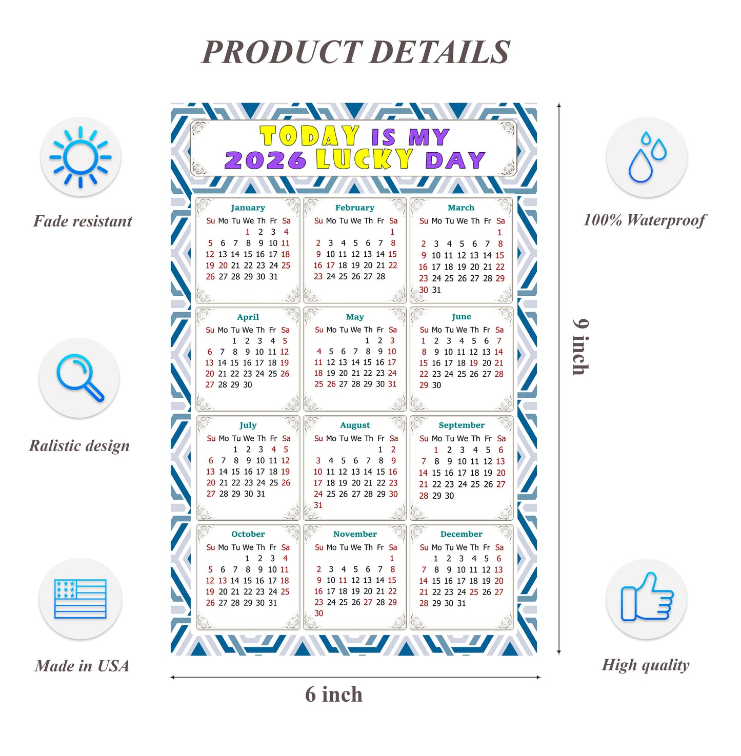 2026 Peel & Stick Calendar - Today is my Lucky Day Removable - 038