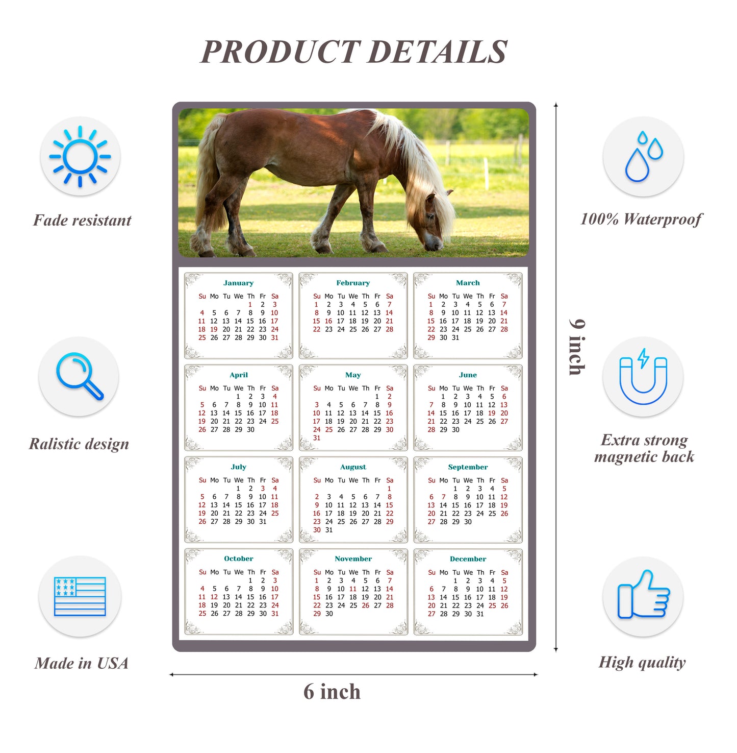 2026 Peel & Stick Calendar - Today is my Lucky Day Removable - Horses 016 (9"x 6")
