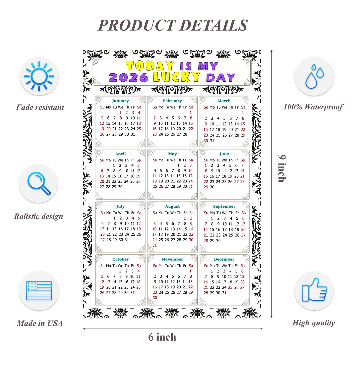 2026 Peel & Stick Calendar - Today is my Lucky Day Removable - 039