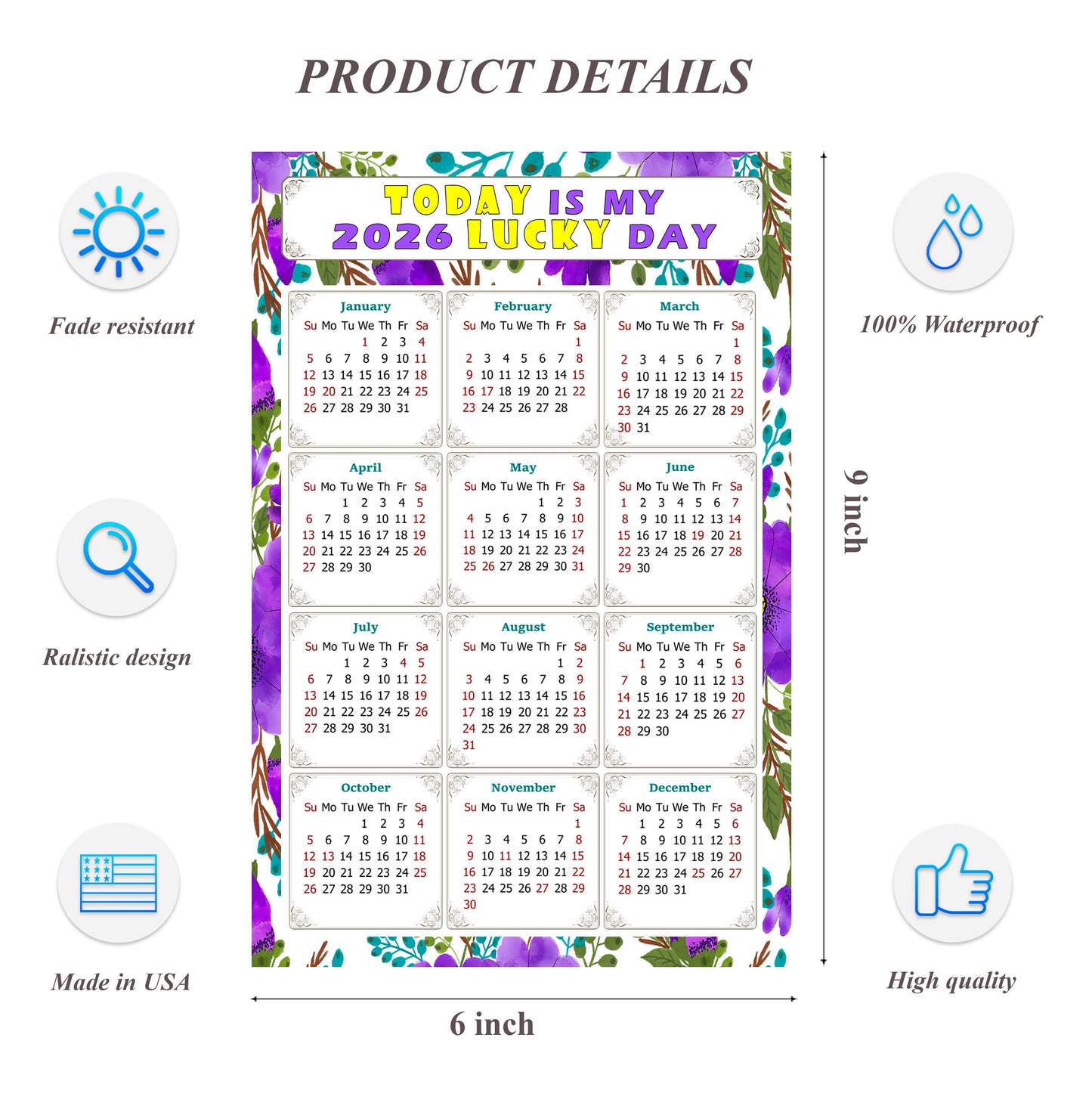 2026 Peel & Stick Calendar - Today is my Lucky Day Removable - 024
