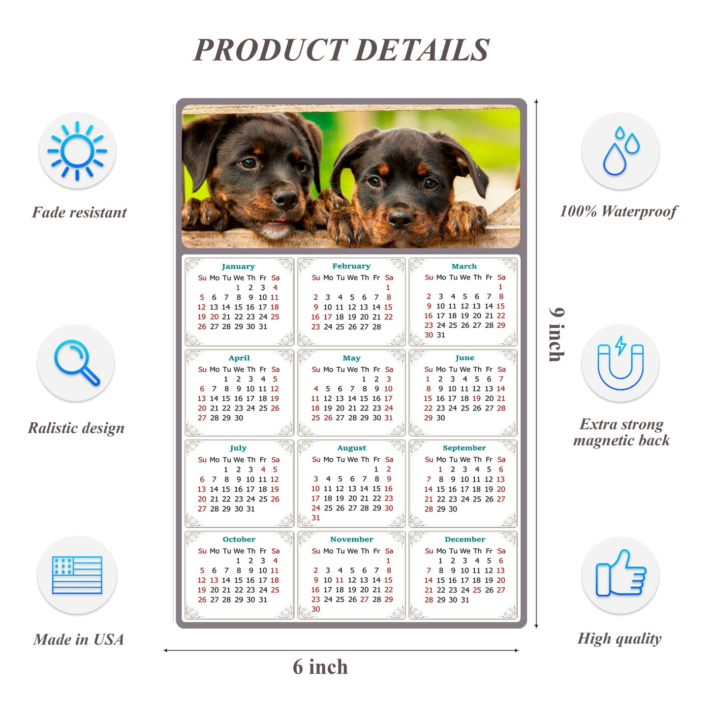 2026 Peel & Stick Calendar - Today is my Lucky Day Removable - Dogs 04 (9"x 6")