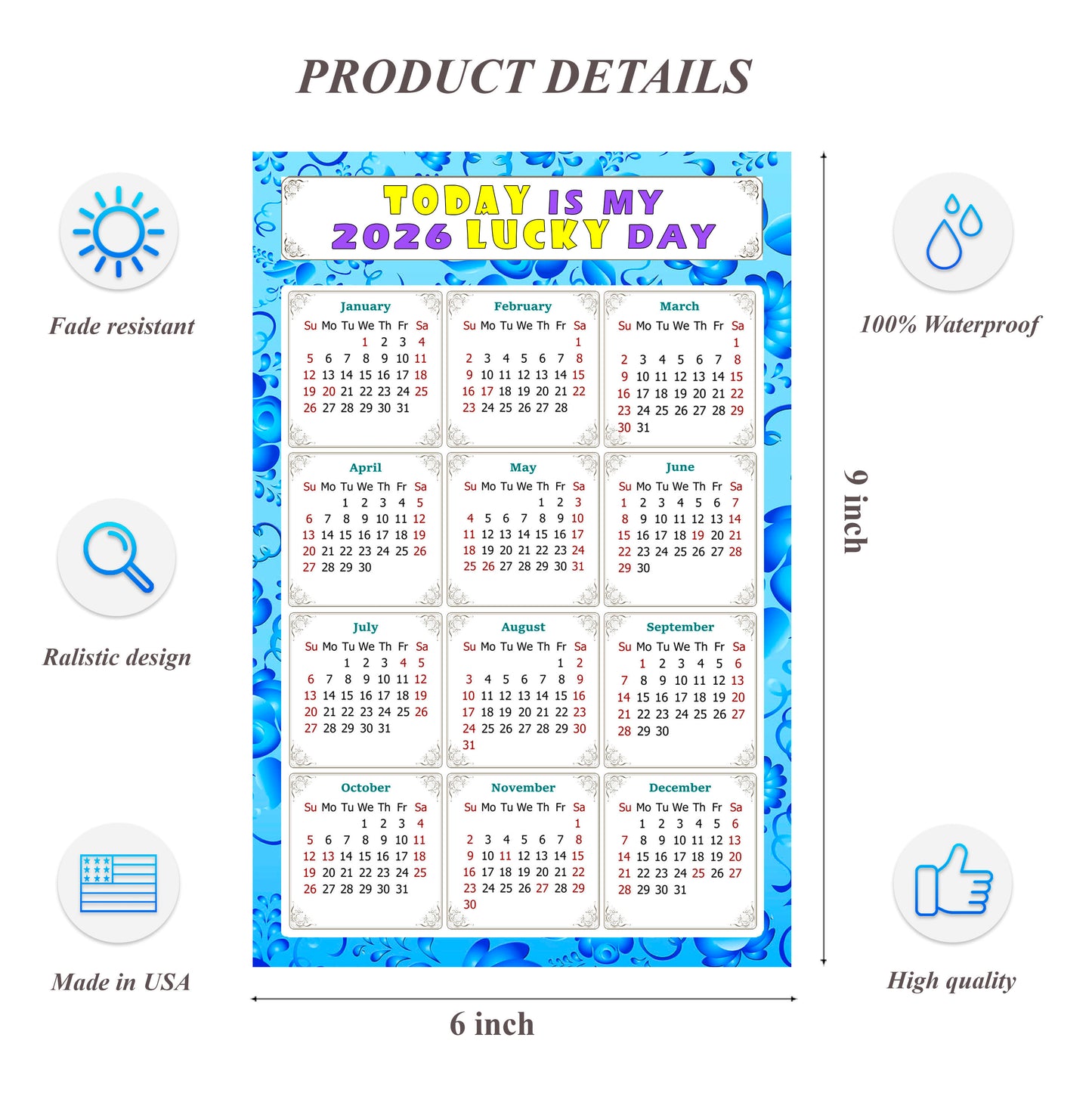 2026 Peel & Stick Calendar - Today is my Lucky Day Removable - 041