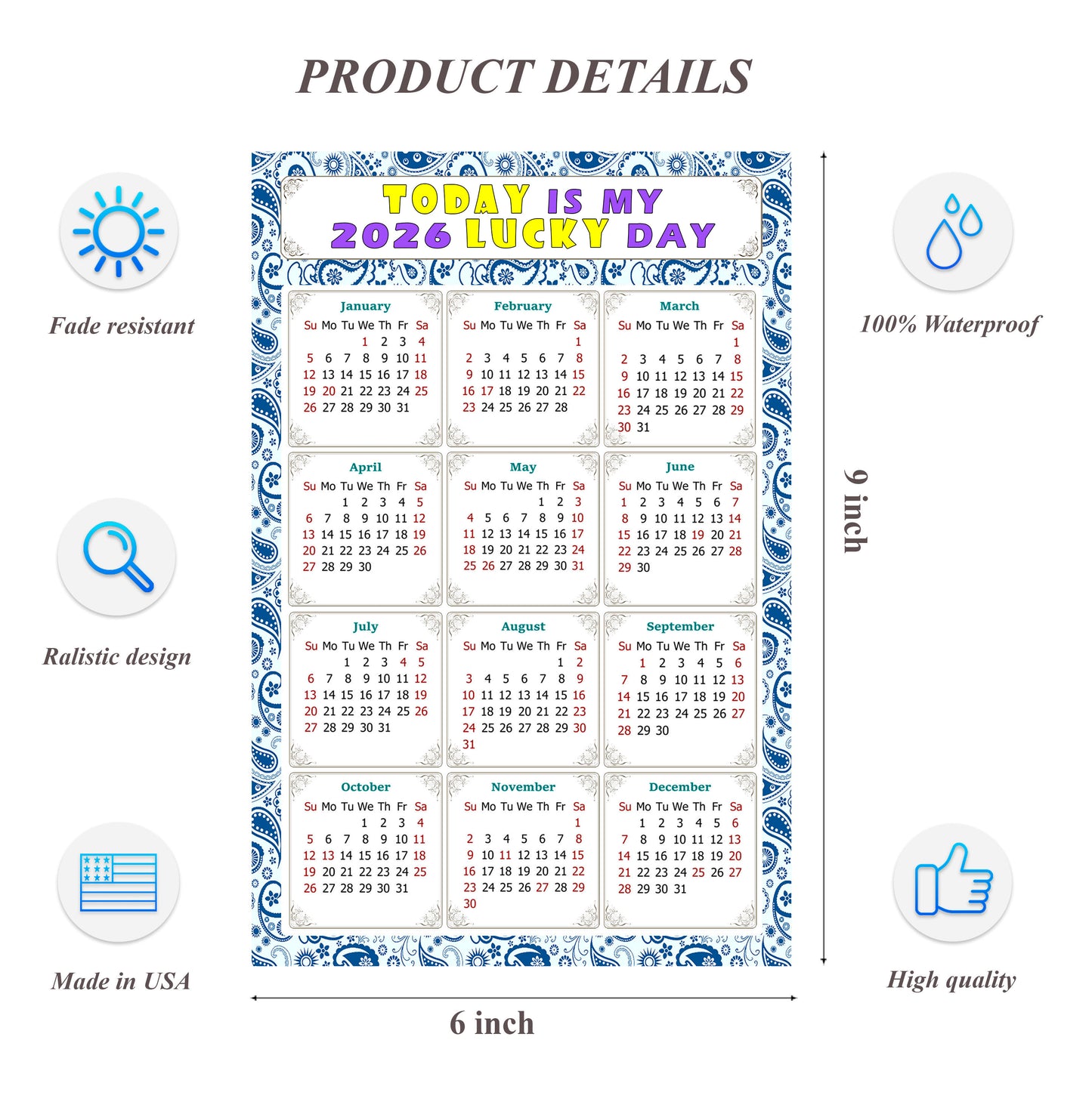 2026 Peel & Stick Calendar - Today is my Lucky Day Removable - 044