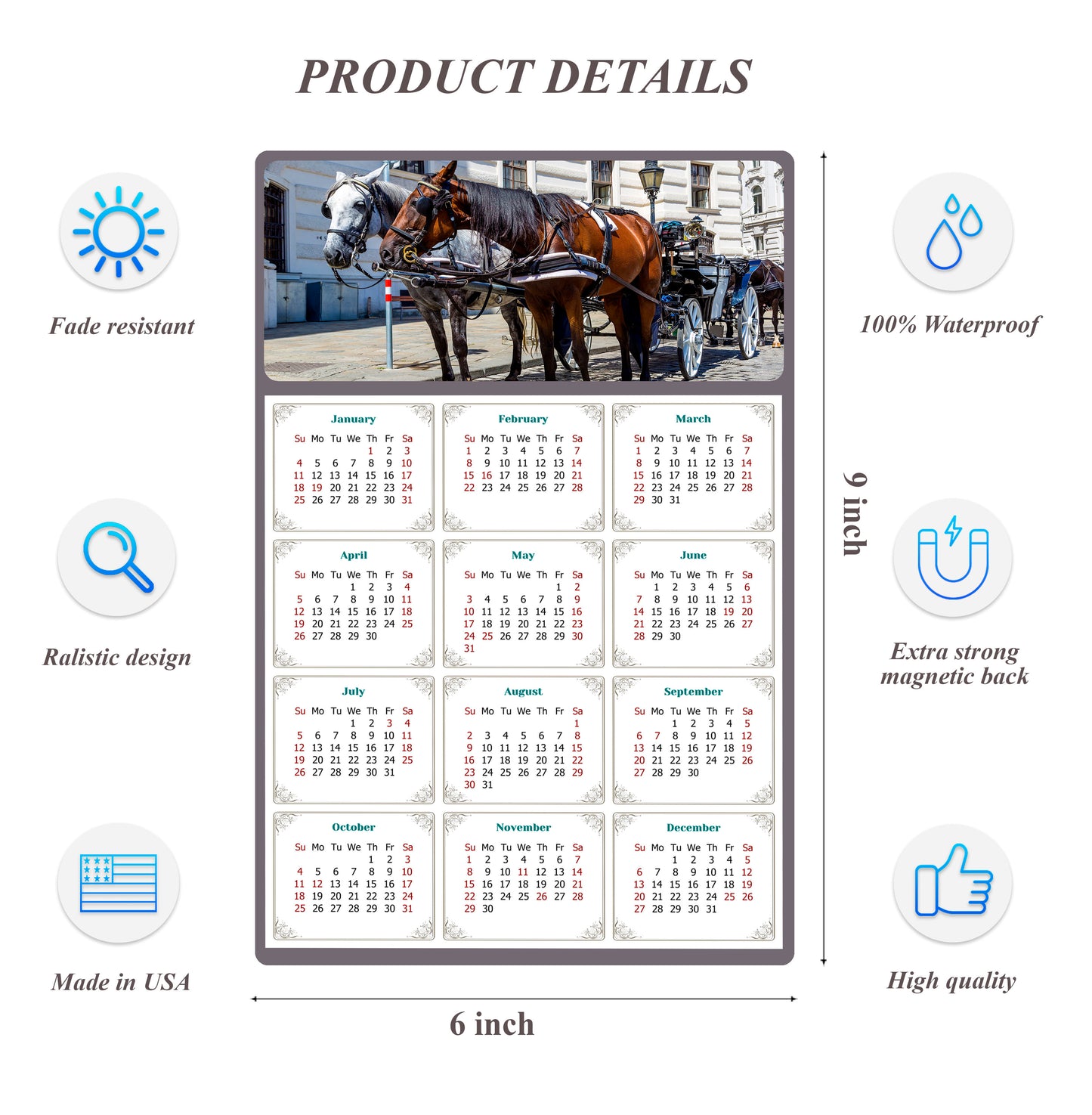 2026 Peel & Stick Calendar - Today is my Lucky Day Removable - Horses 018 (9"x 6")