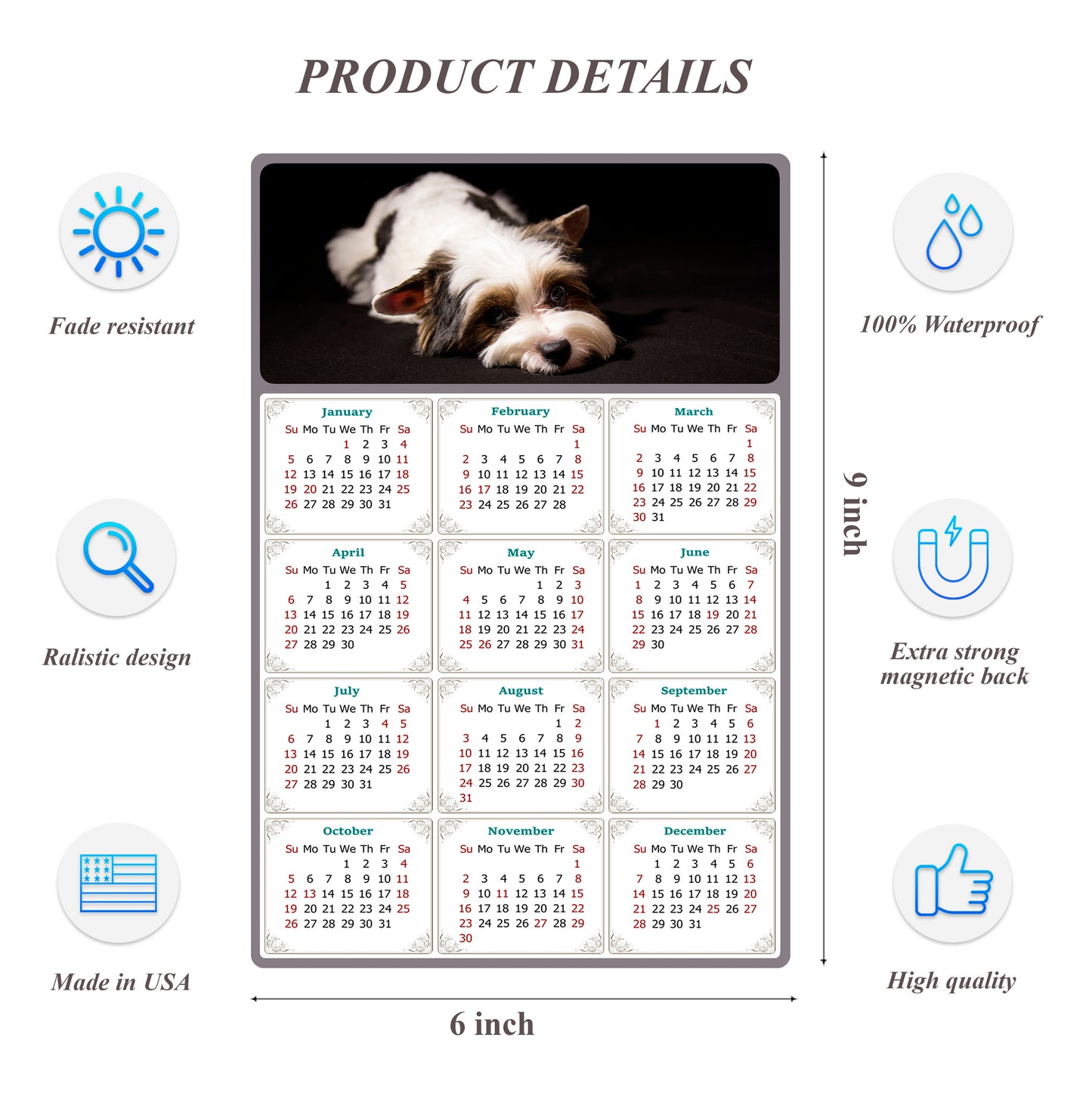 2026 Peel & Stick Calendar - Today is my Lucky Day Removable - Dogs 018 (9"x 6")