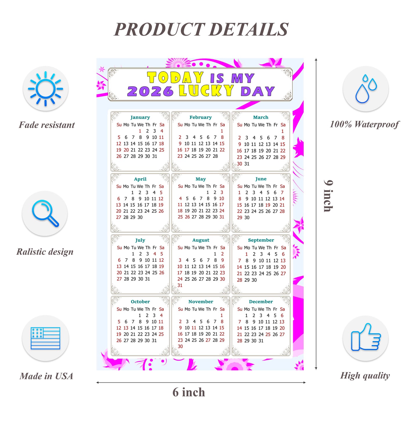 2026 Peel & Stick Calendar - Today is my Lucky Day Removable - 04