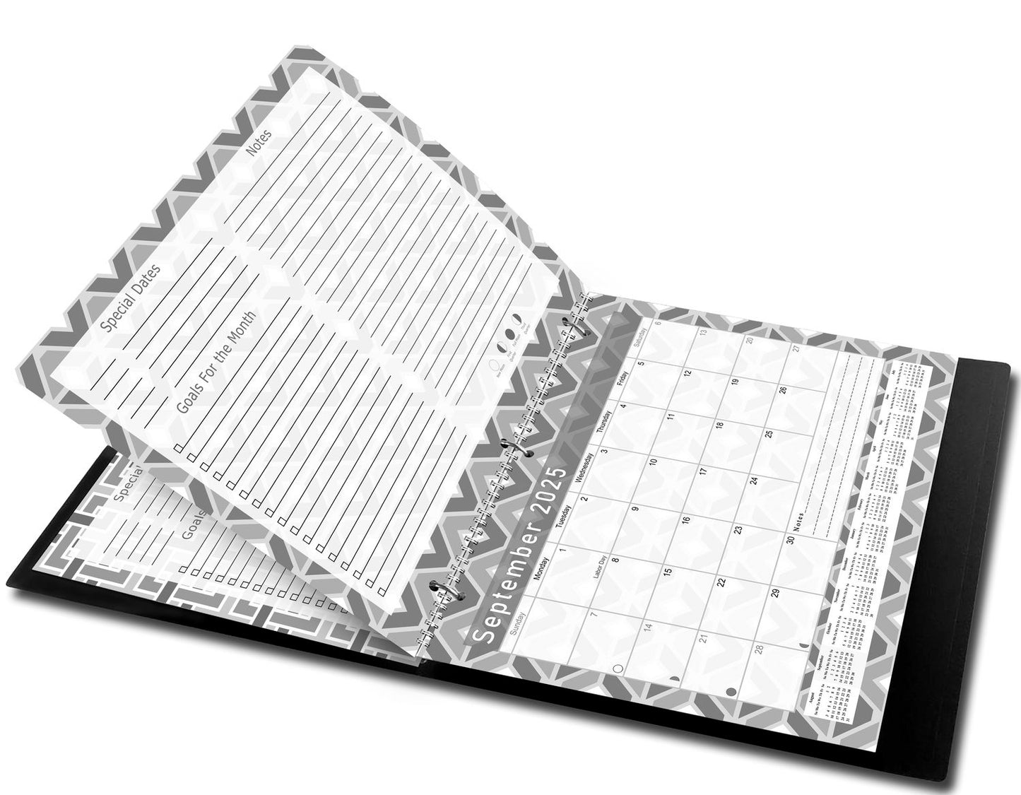 2025 - 2026 Academic Year 12 Months Student Calendar 3-Ring Binder - Back&White - (Edition #014)
