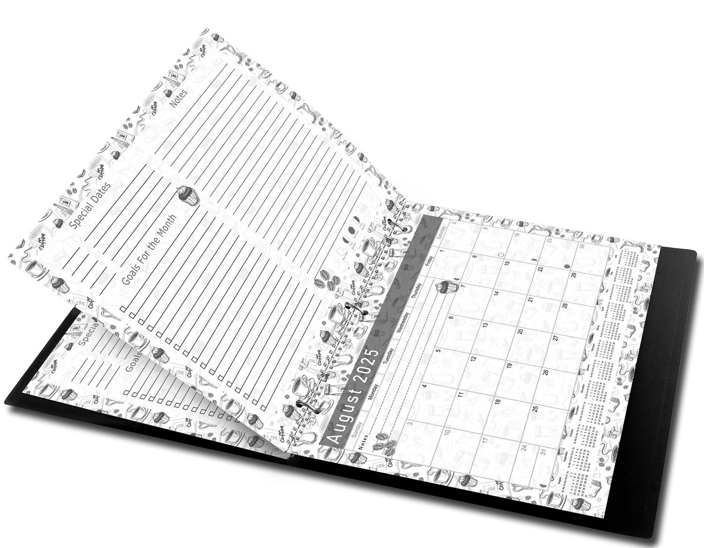 2025 - 2026 Academic Year 12 Months Student Calendar 3-Ring Binder - Black&White - (Edition #026)