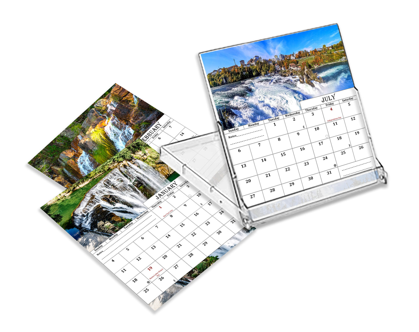 2025-2026 CD-Style Desk Calendar 18 Months Calendar (Waterfalls)
