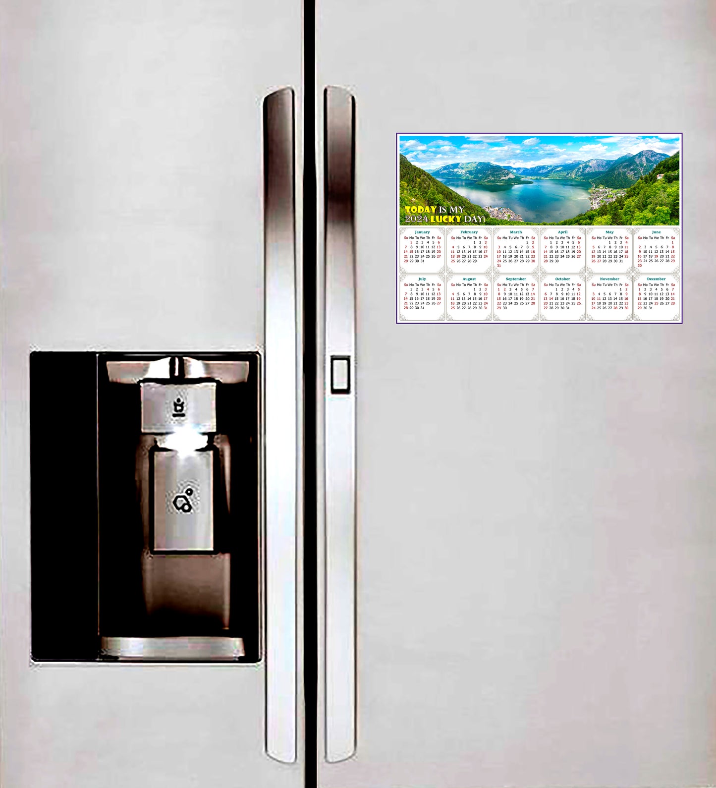 2024 Magnetic Calendar - Calendar Magnets - Today is my Lucky Day (Hallstatt mountain village, Salzkammergut, Austria)