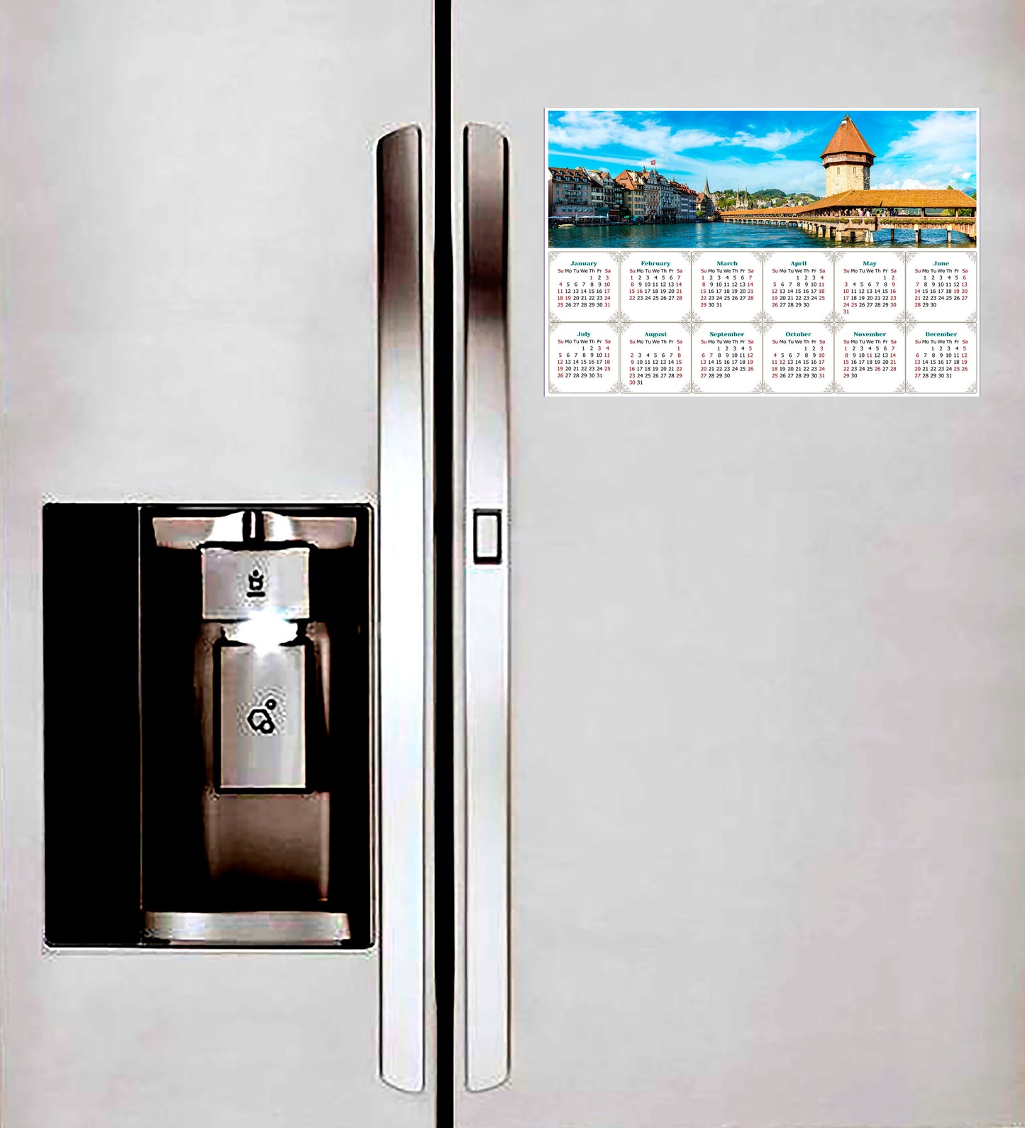 2026 Magnetic Calendar - Calendar Magnets - Today is my Lucky Day (Chapel bridge in Lucerne, Switzerland)