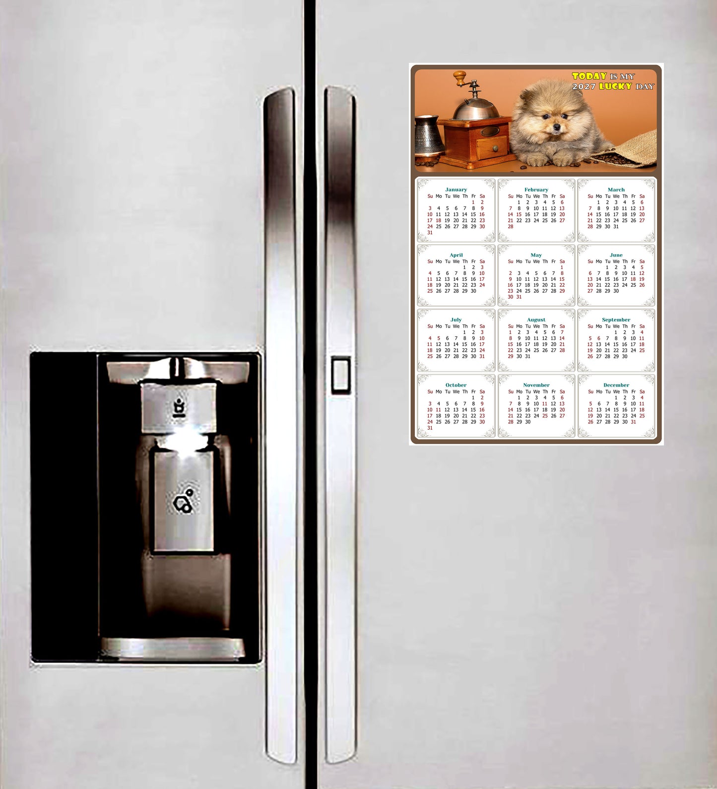 2027 Magnetic Calendar - Today is My Lucky Day (Fade, Tear, and Water Resistant)- Dogs Themed 019