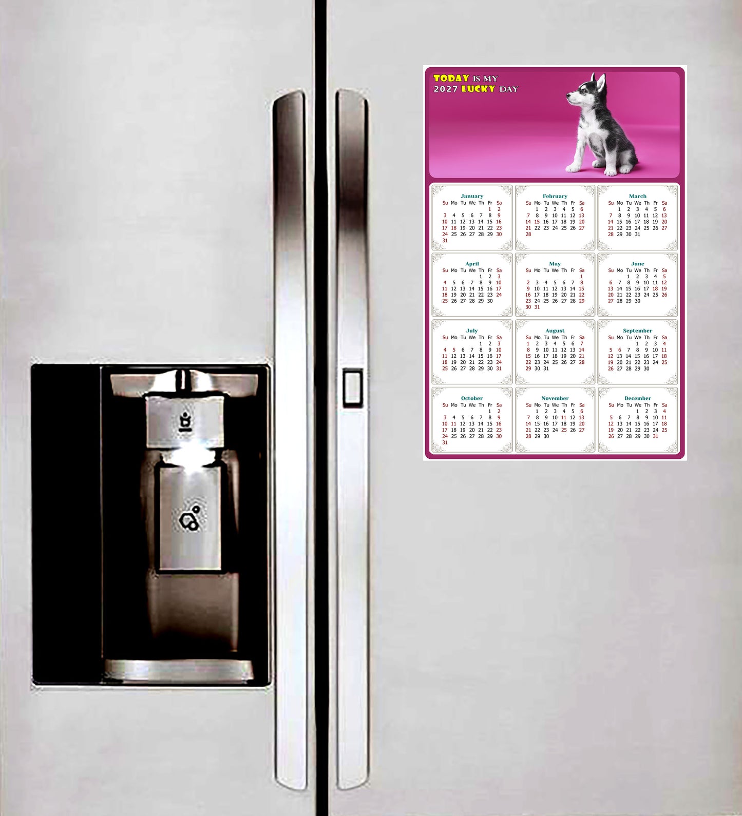 2027 Magnetic Calendar - Today is My Lucky Day (Fade, Tear, and Water Resistant)- Dogs Themed 023
