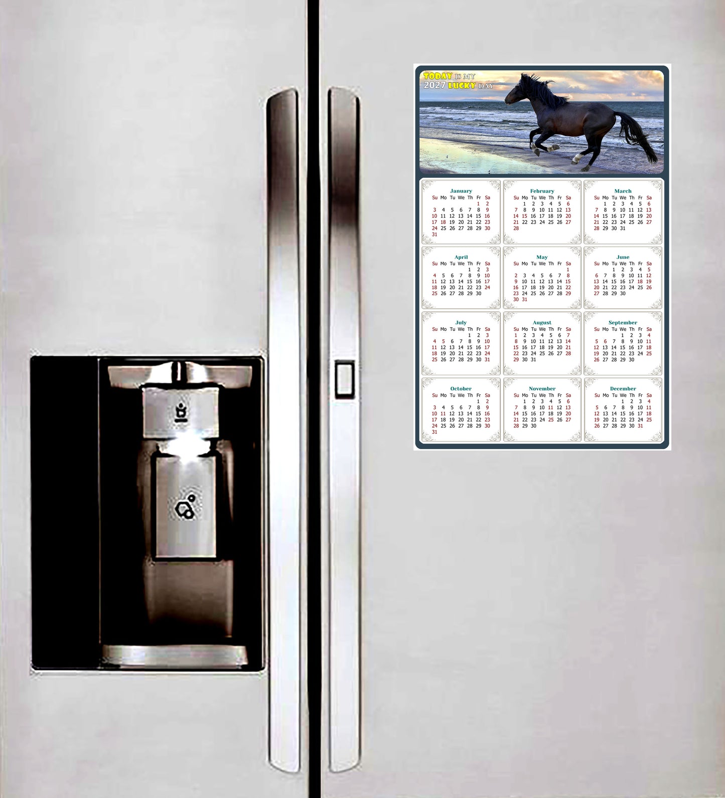 2027 Magnetic Calendar - Calendar Magnets - Today is my Lucky Day - (Fade, Tear, and Water Resistant) - Horses Themed 015