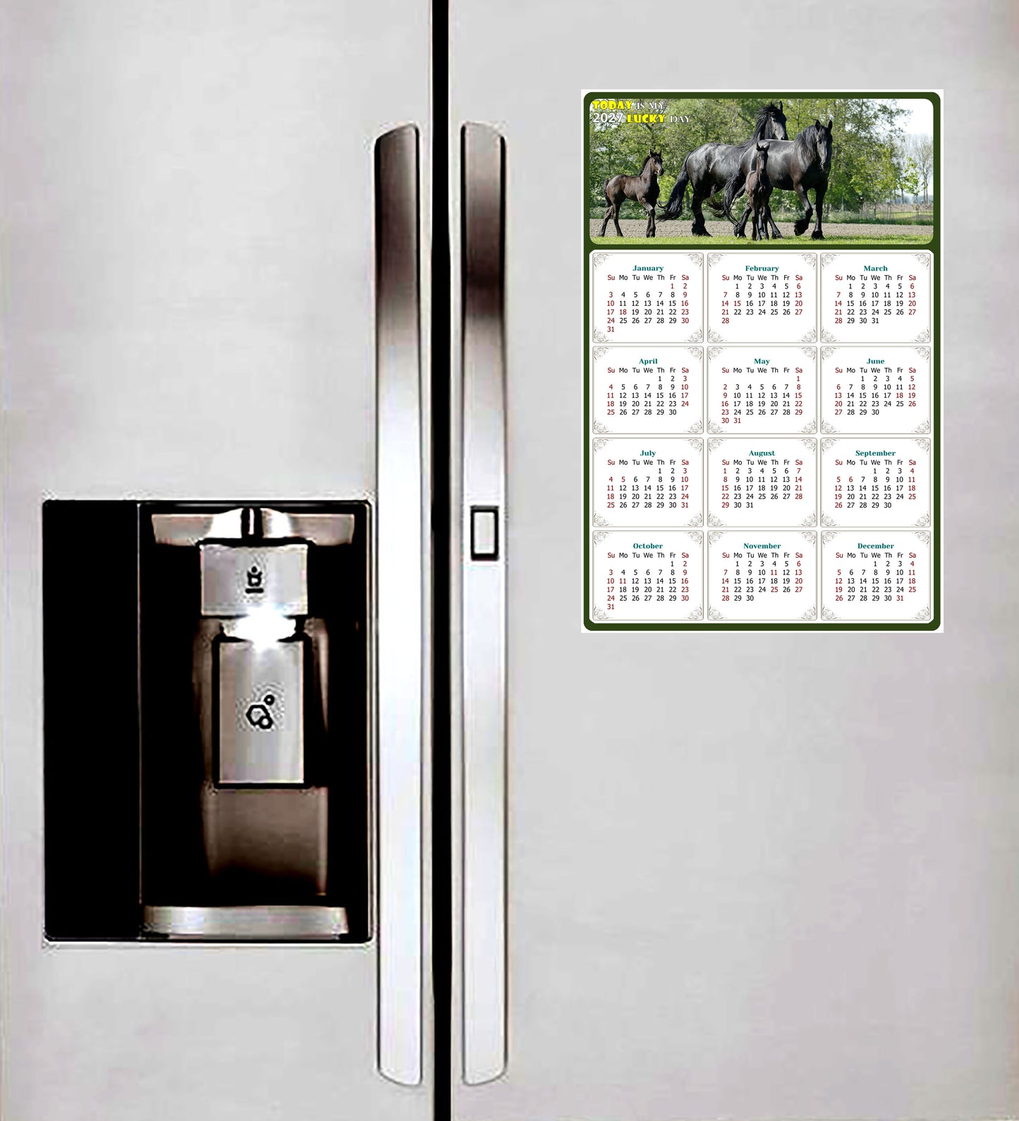 2027 Magnetic Calendar - Calendar Magnets - Today is my Lucky Day - (Fade, Tear, and Water Resistant) - Horses Themed 05
