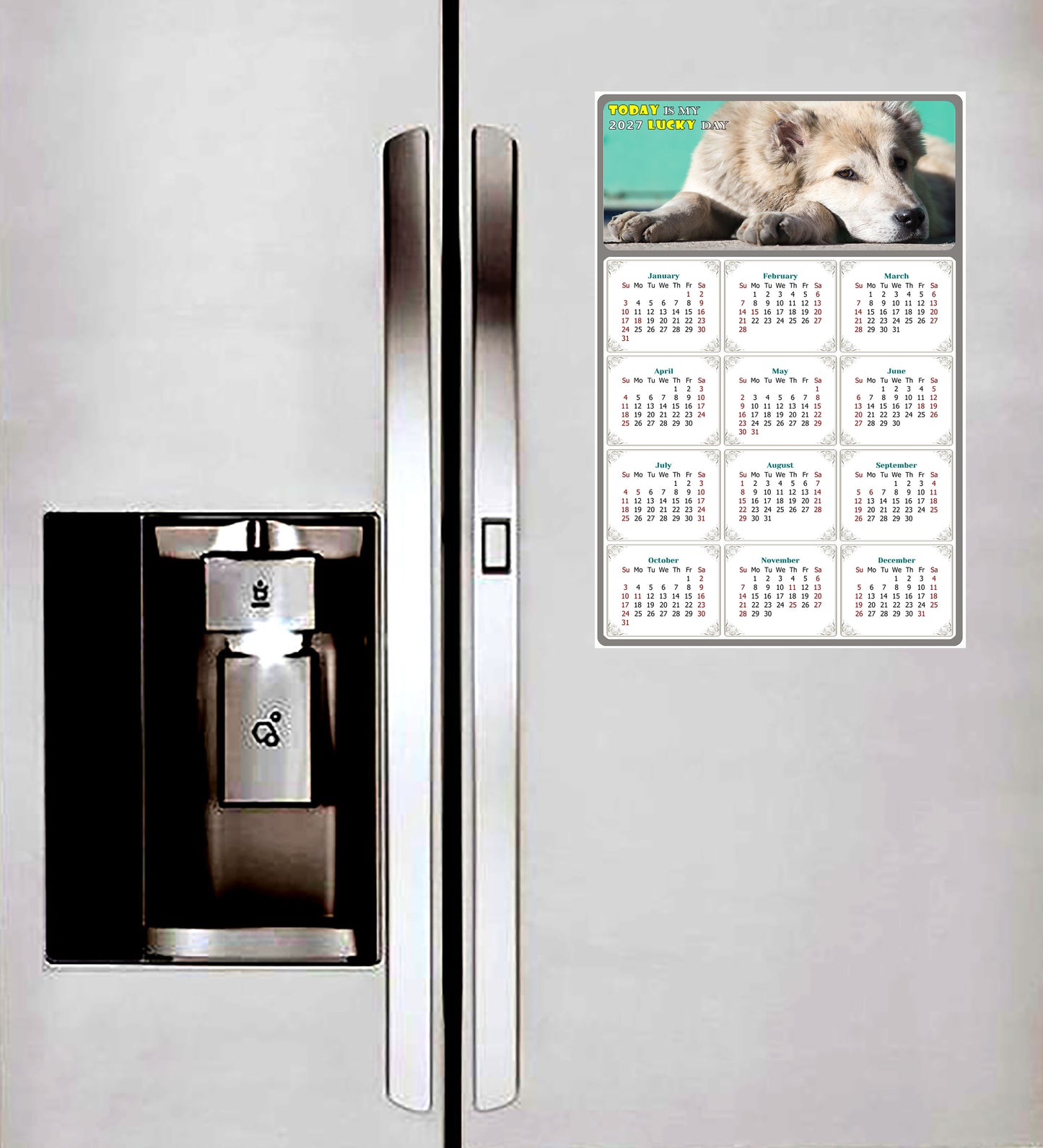 2027 Magnetic Calendar - Today is My Lucky Day (Fade, Tear, and Water Resistant)- Dogs Themed 015