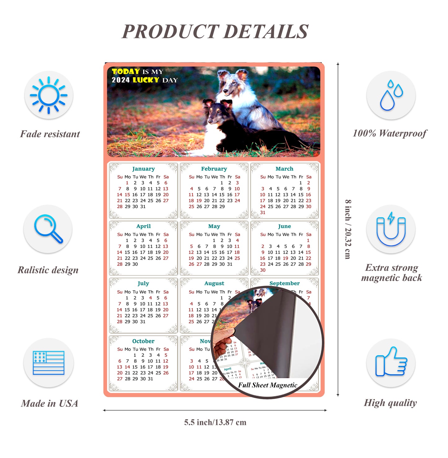 2024 Magnetic Calendar - Today is My Lucky Day (Fade, Tear, and Water Resistant)- Dogs Themed 09