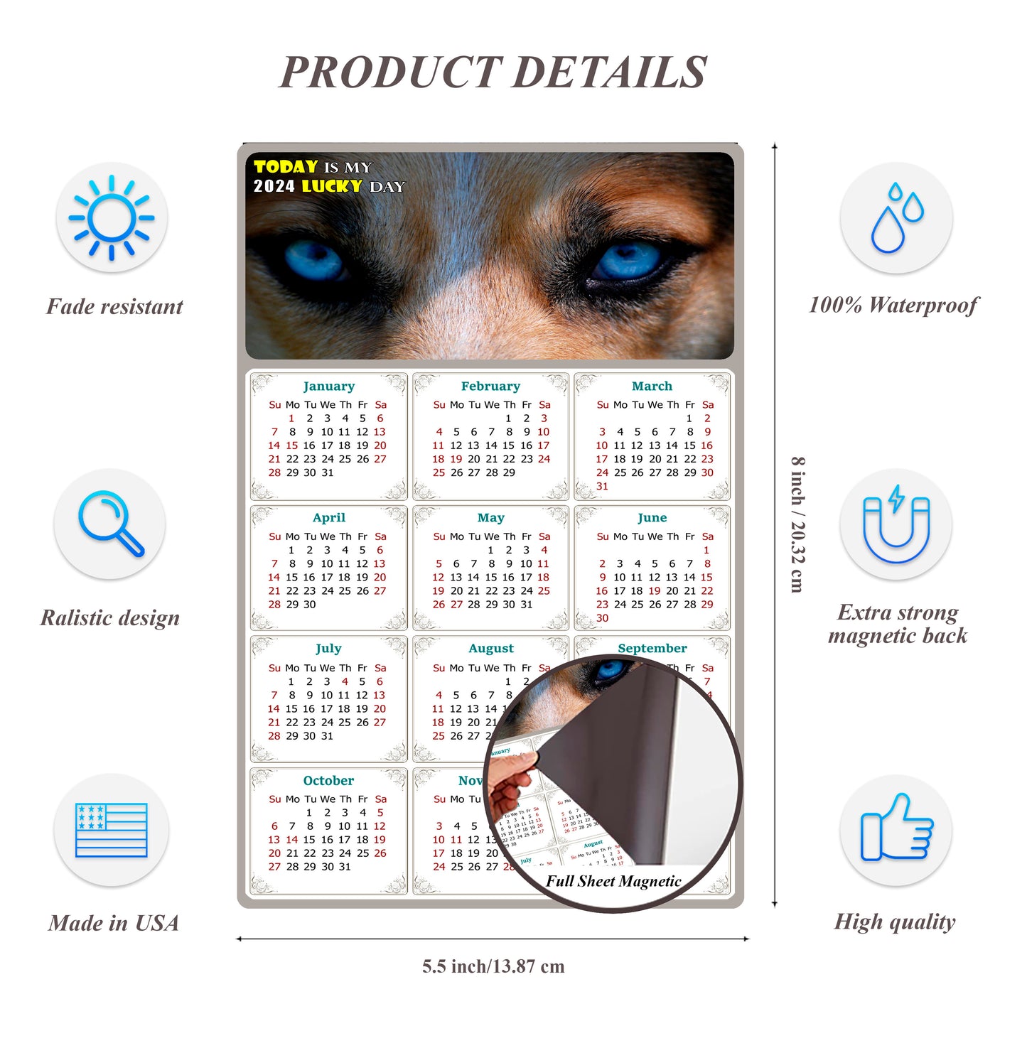 2024 Magnetic Calendar - Today is My Lucky Day (Fade, Tear, and Water Resistant)- Dogs Themed 03