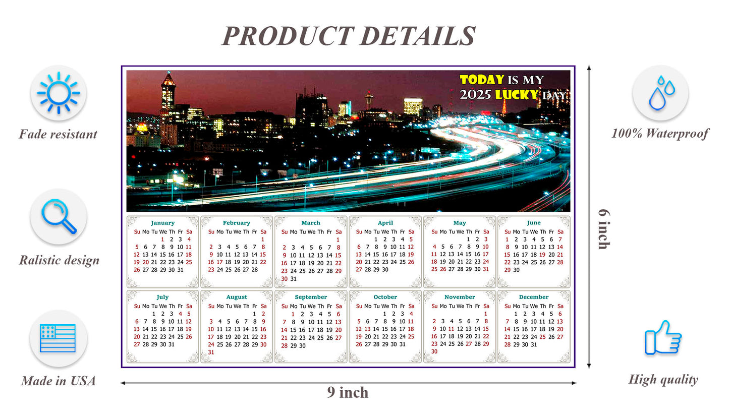 2025 Peel & Stick Calendar - Today is my Lucky Day - Removable, Repositionable - 051 (9"x 6")