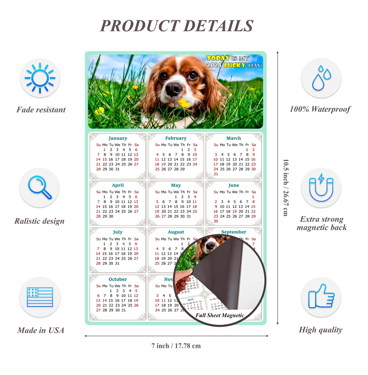 2024 Magnetic Calendar - Today is My Lucky Day (Fade, Tear, and Water Resistant)- Dogs Themed 06