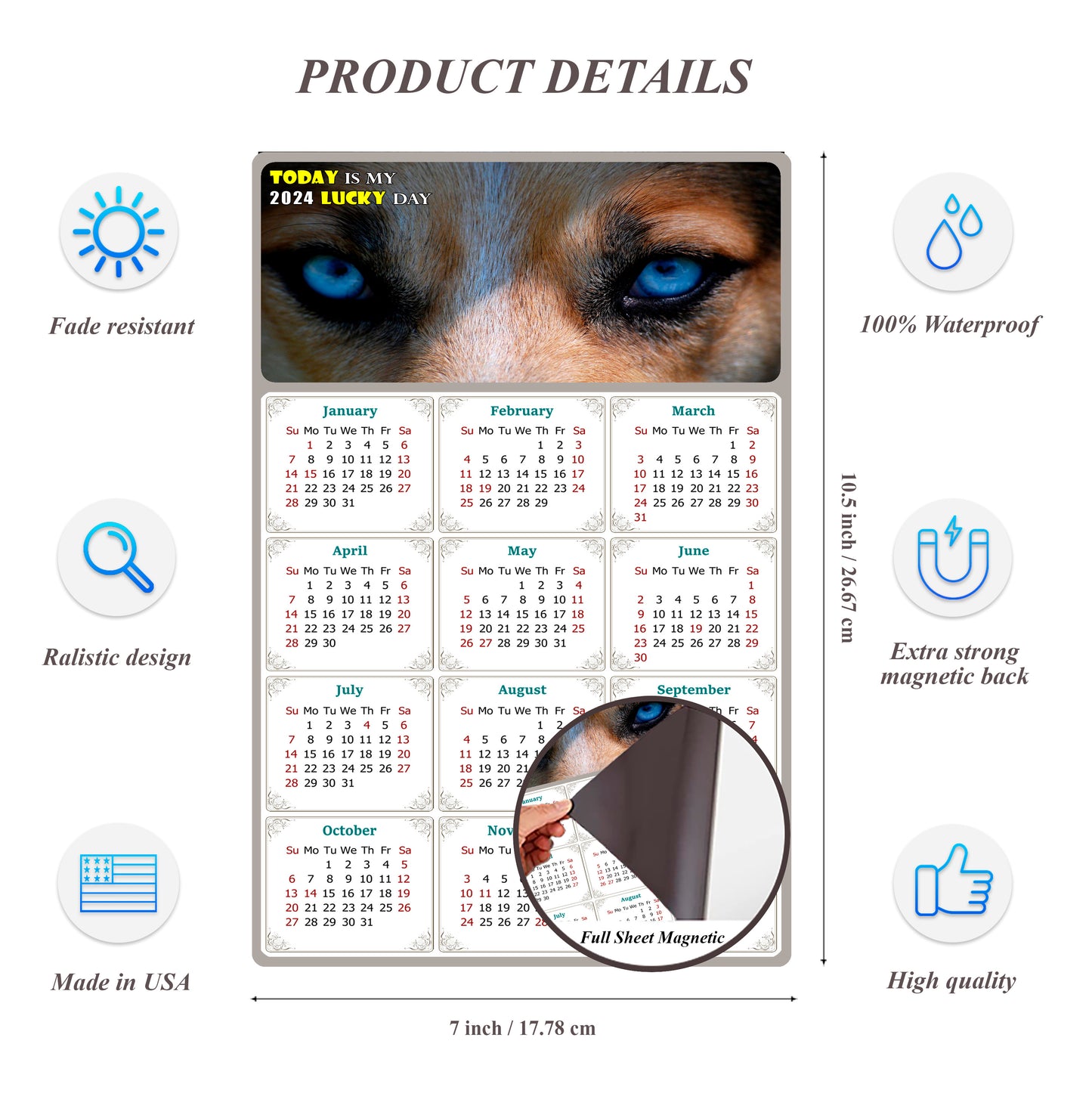 2024 Magnetic Calendar - Today is My Lucky Day (Fade, Tear, and Water Resistant)- Dogs Themed 03