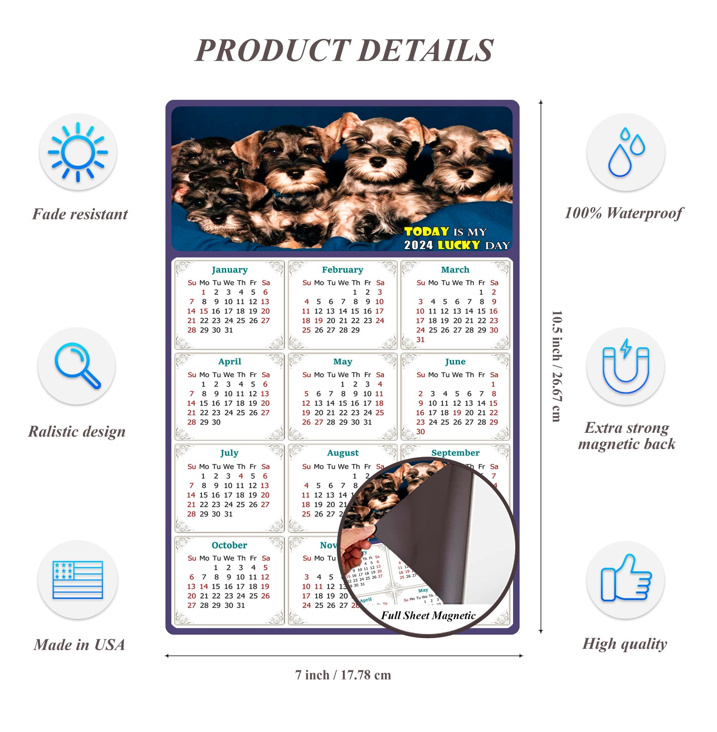 2024 Magnetic Calendar - Today is My Lucky Day (Fade, Tear, and Water Resistant)- Dogs Themed 08