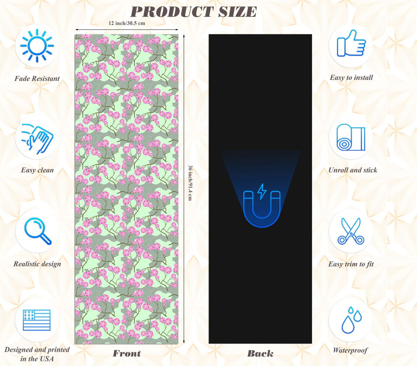 Magnetic Locker Wallpaper - Pack of 2 Rolls - (Flowers) (vg 031)
