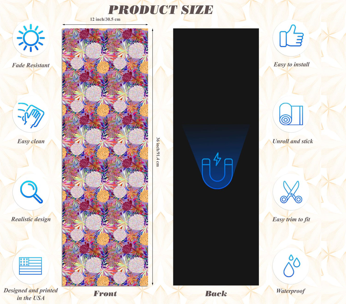 Magnetic Locker Wallpaper - Pack of 2 Rolls - (Flowers) (vg 029)